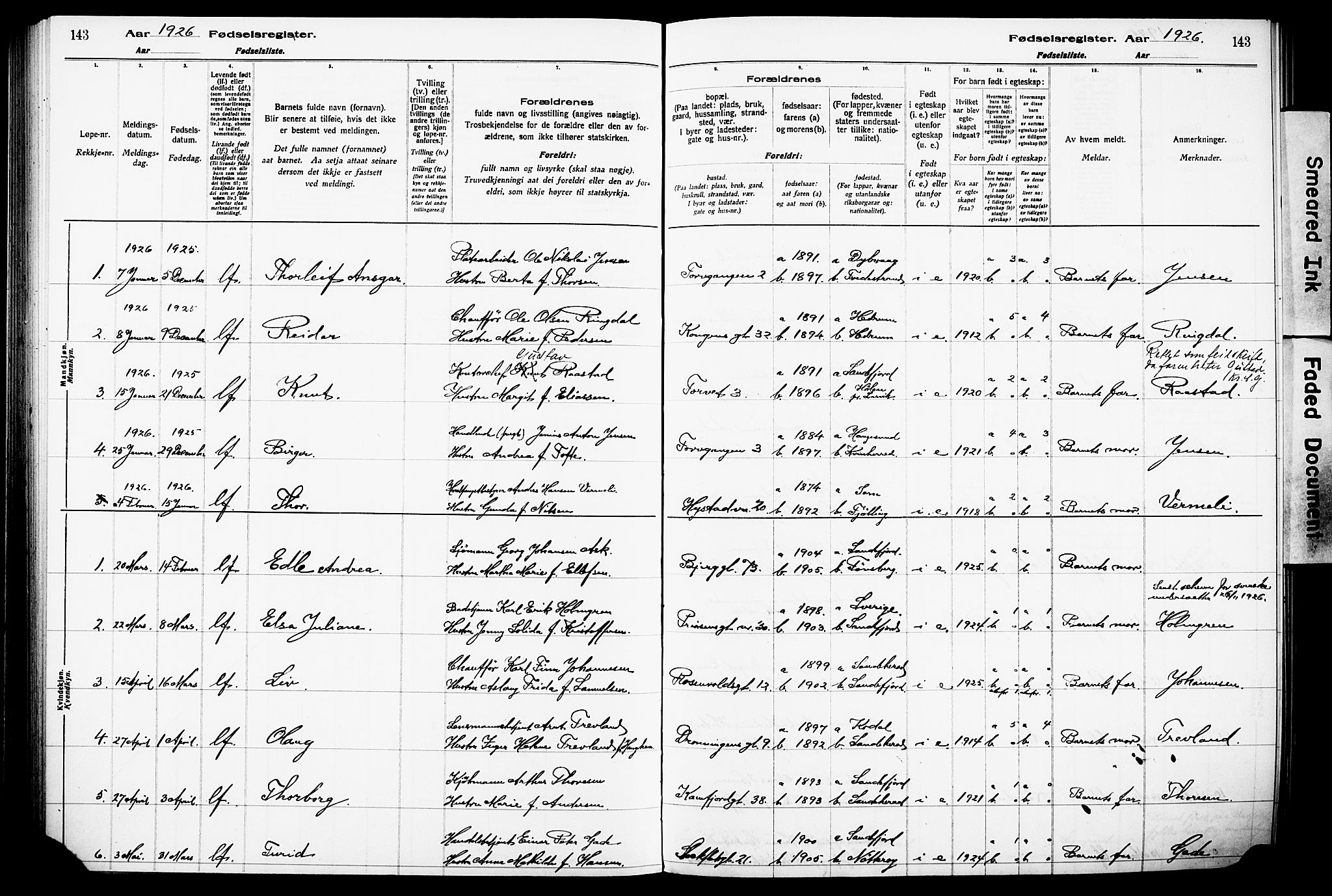 Sandefjord kirkebøker, AV/SAKO-A-315/J/Ja/L0001: Birth register no. 1, 1916-1932, p. 143