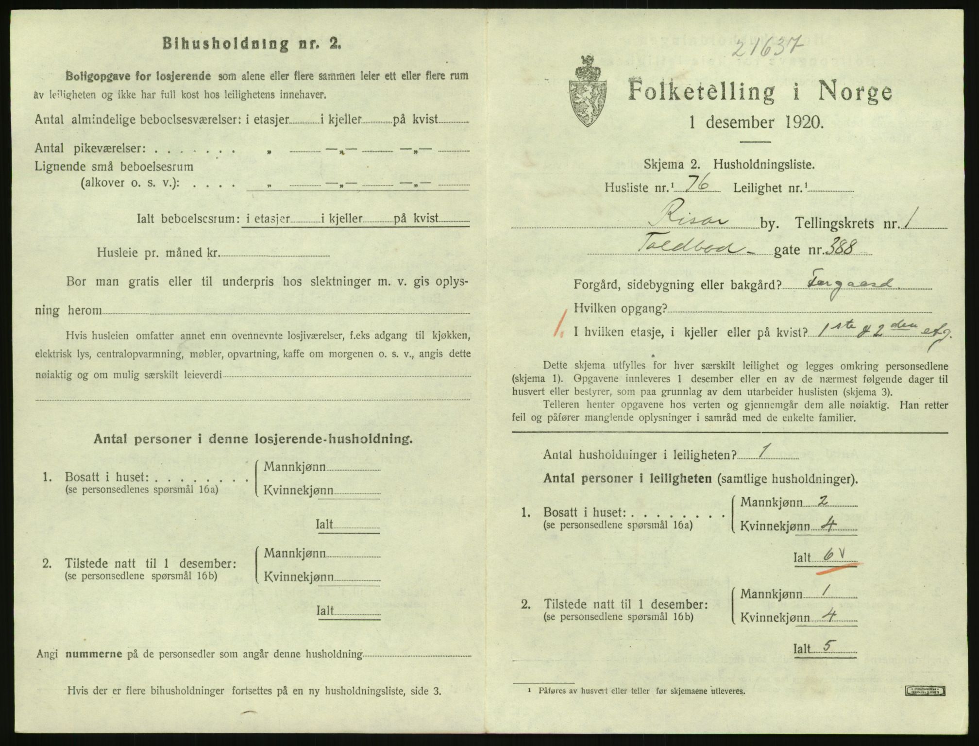 SAK, 1920 census for Risør, 1920, p. 1525