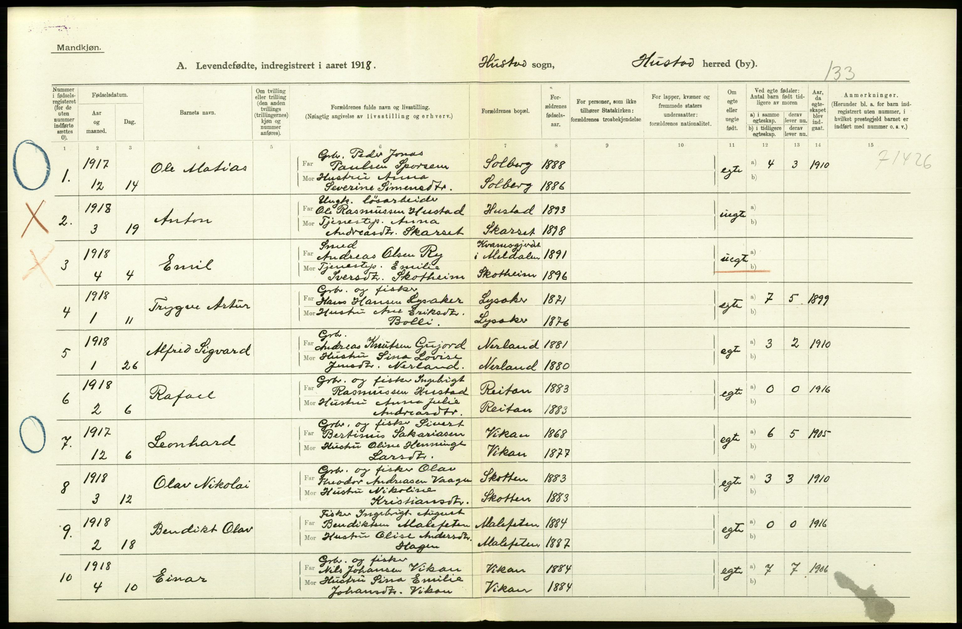 Statistisk sentralbyrå, Sosiodemografiske emner, Befolkning, AV/RA-S-2228/D/Df/Dfb/Dfbh/L0043: Møre fylke: Levendefødte menn og kvinner. Bygder., 1918, p. 614