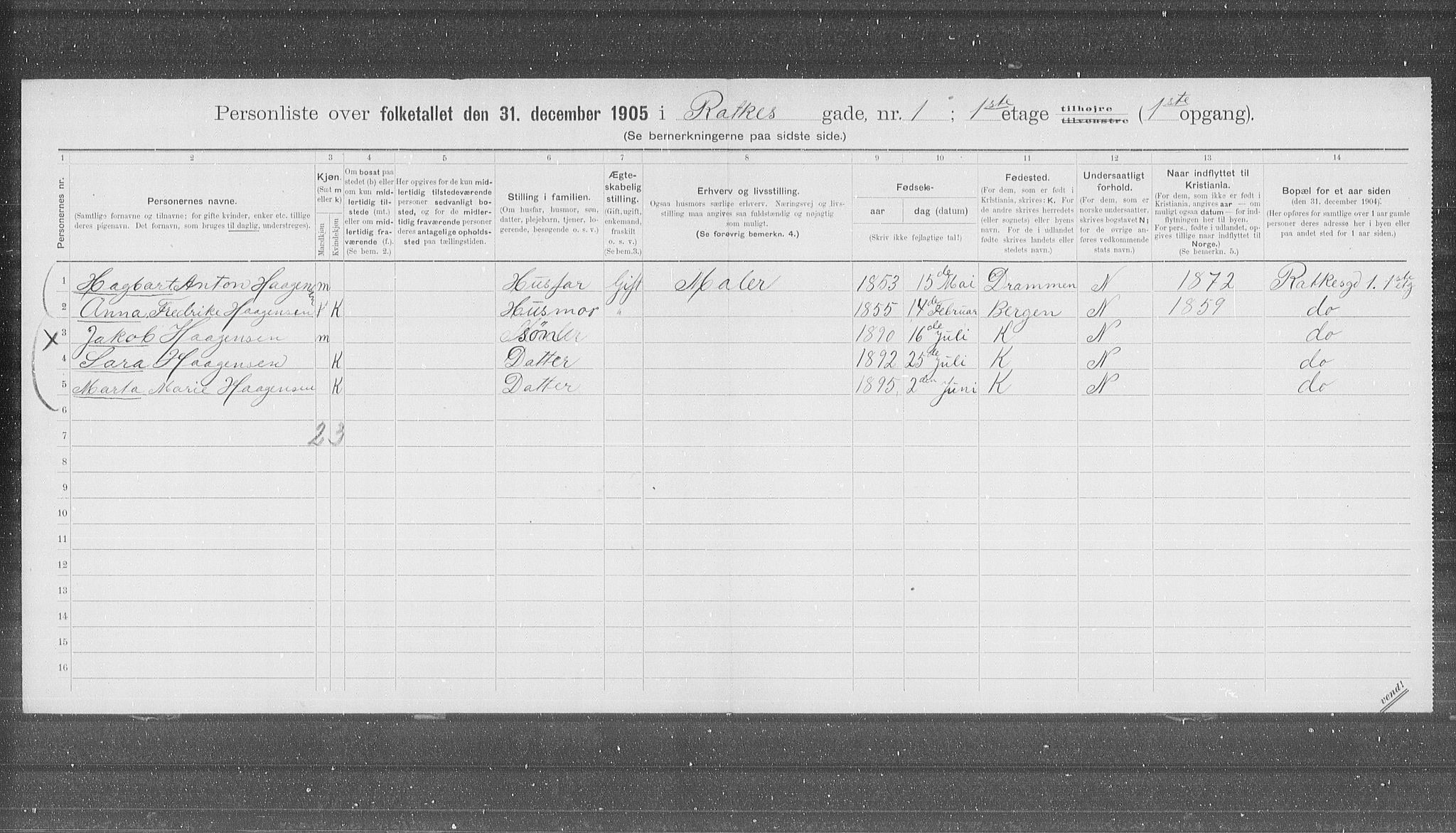 OBA, Municipal Census 1905 for Kristiania, 1905, p. 42946