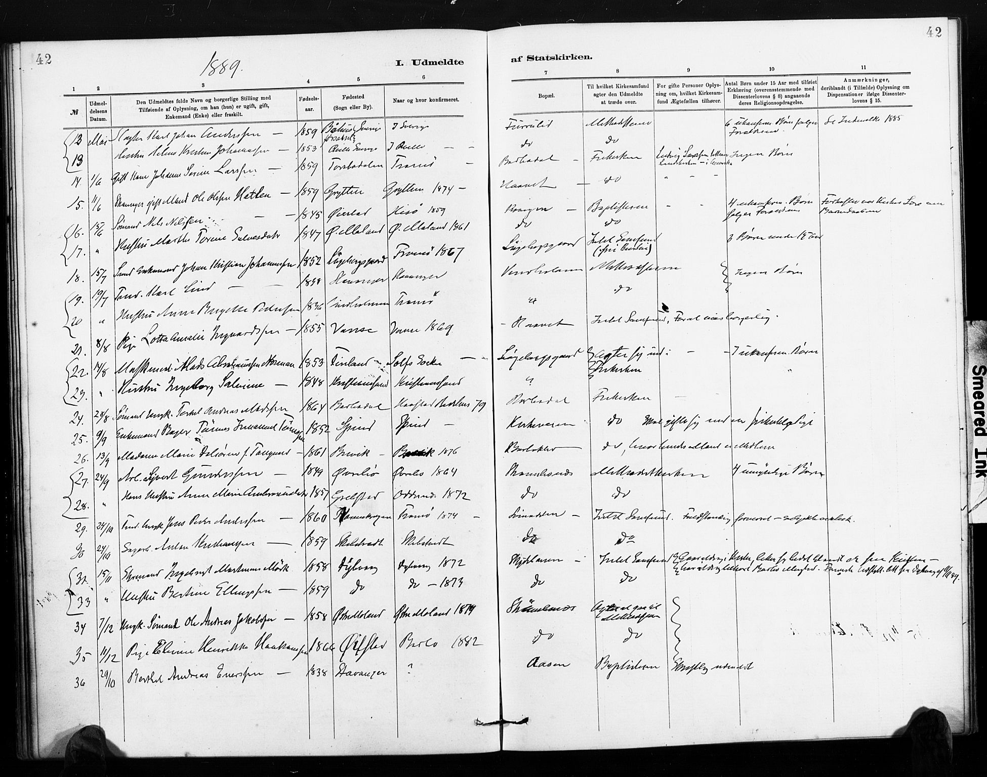 Barbu sokneprestkontor, SAK/1111-0003/F/Fa/L0004: Parish register (official) no. A 4, 1883-1909, p. 42