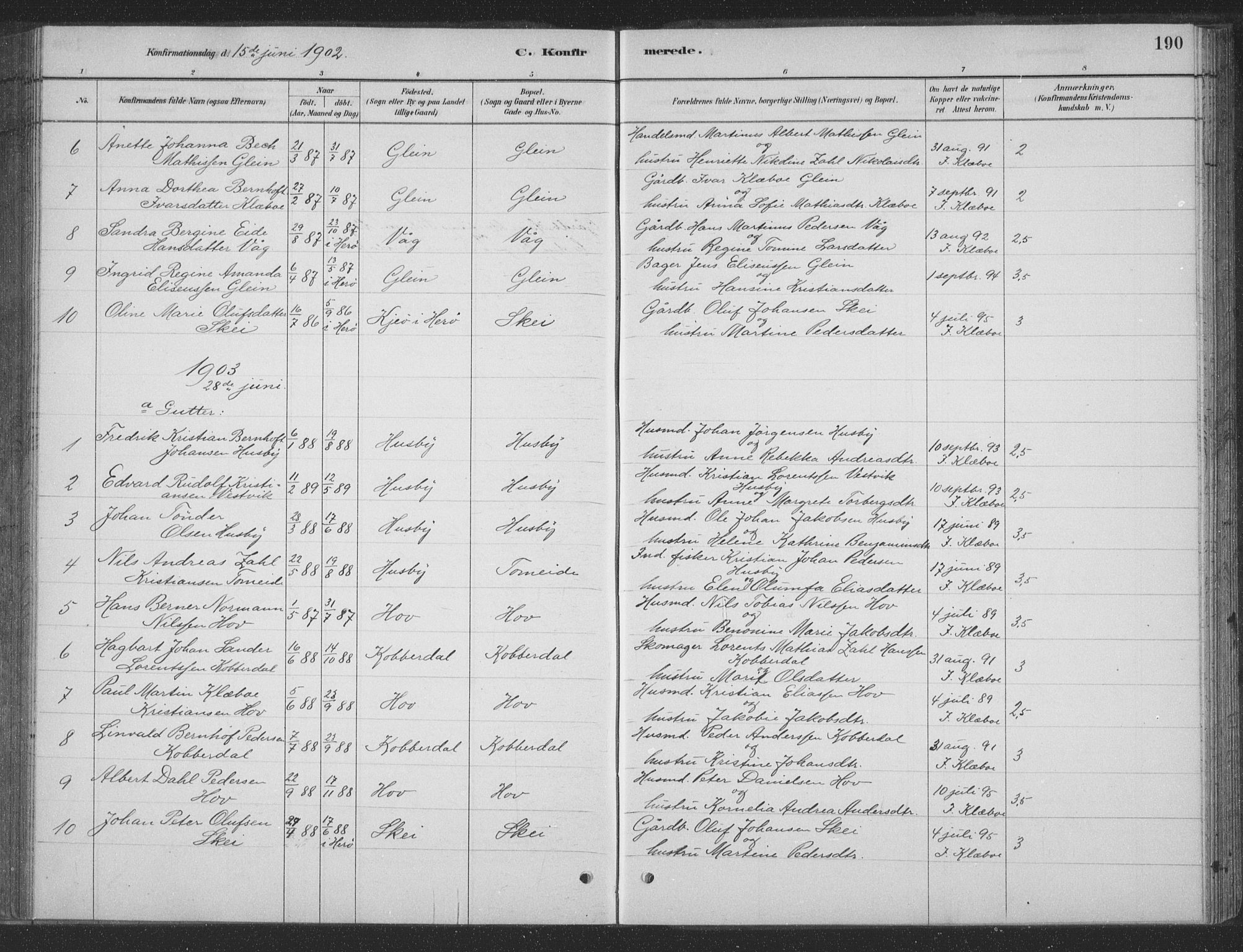 Ministerialprotokoller, klokkerbøker og fødselsregistre - Nordland, AV/SAT-A-1459/835/L0532: Parish register (copy) no. 835C04, 1880-1905, p. 190