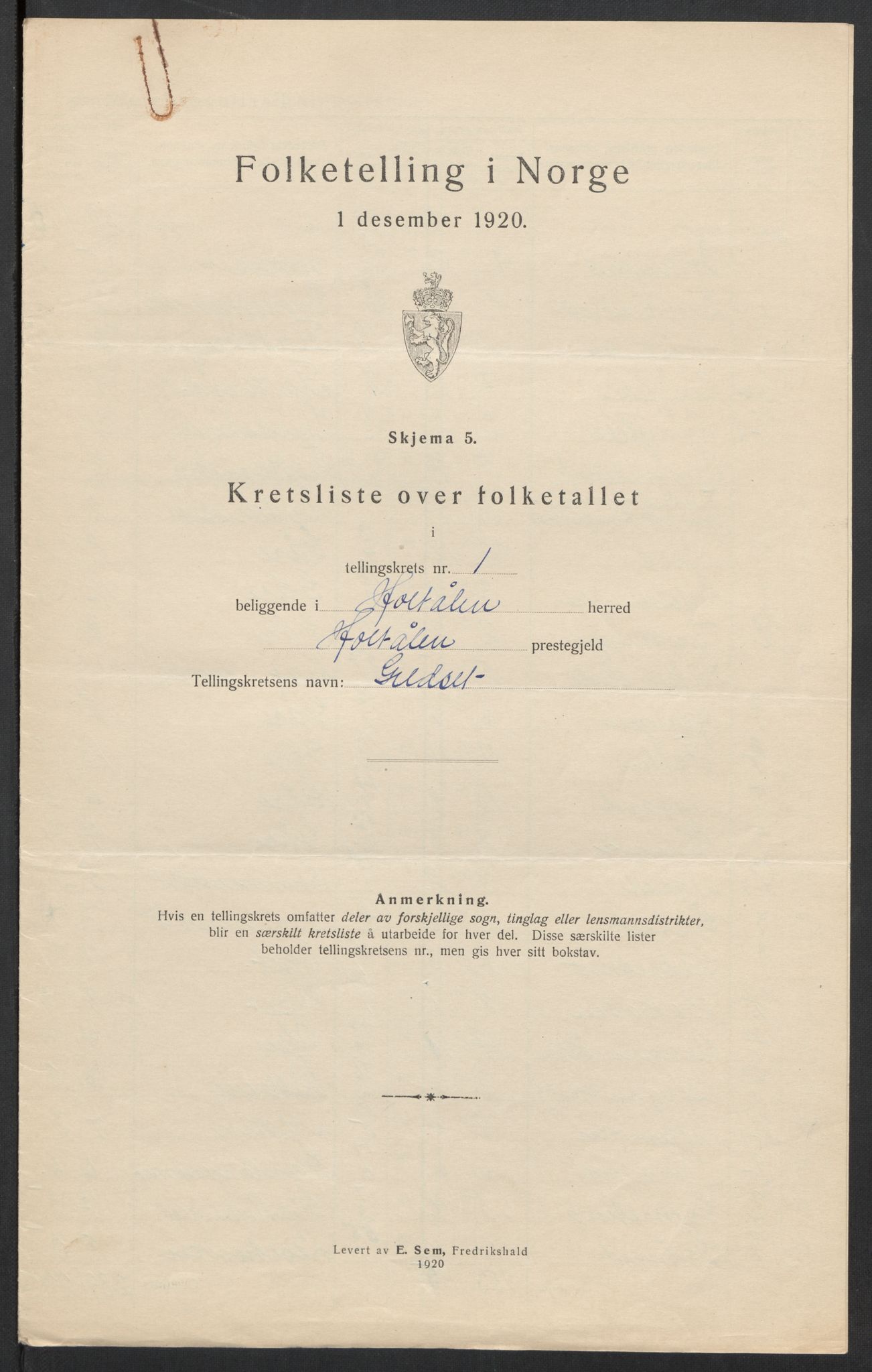 SAT, 1920 census for Haltdalen, 1920, p. 6