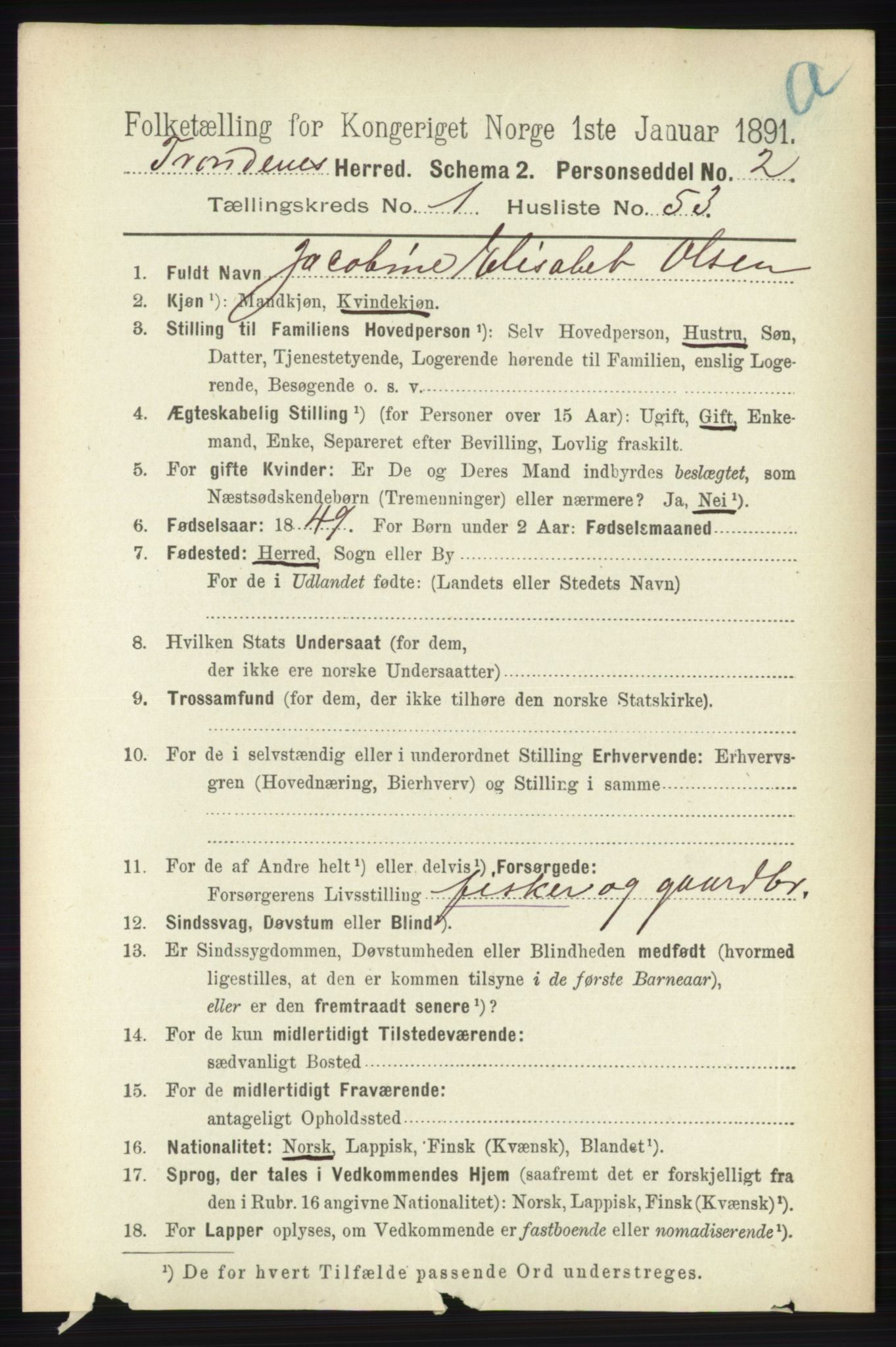 RA, 1891 census for 1914 Trondenes, 1891, p. 465