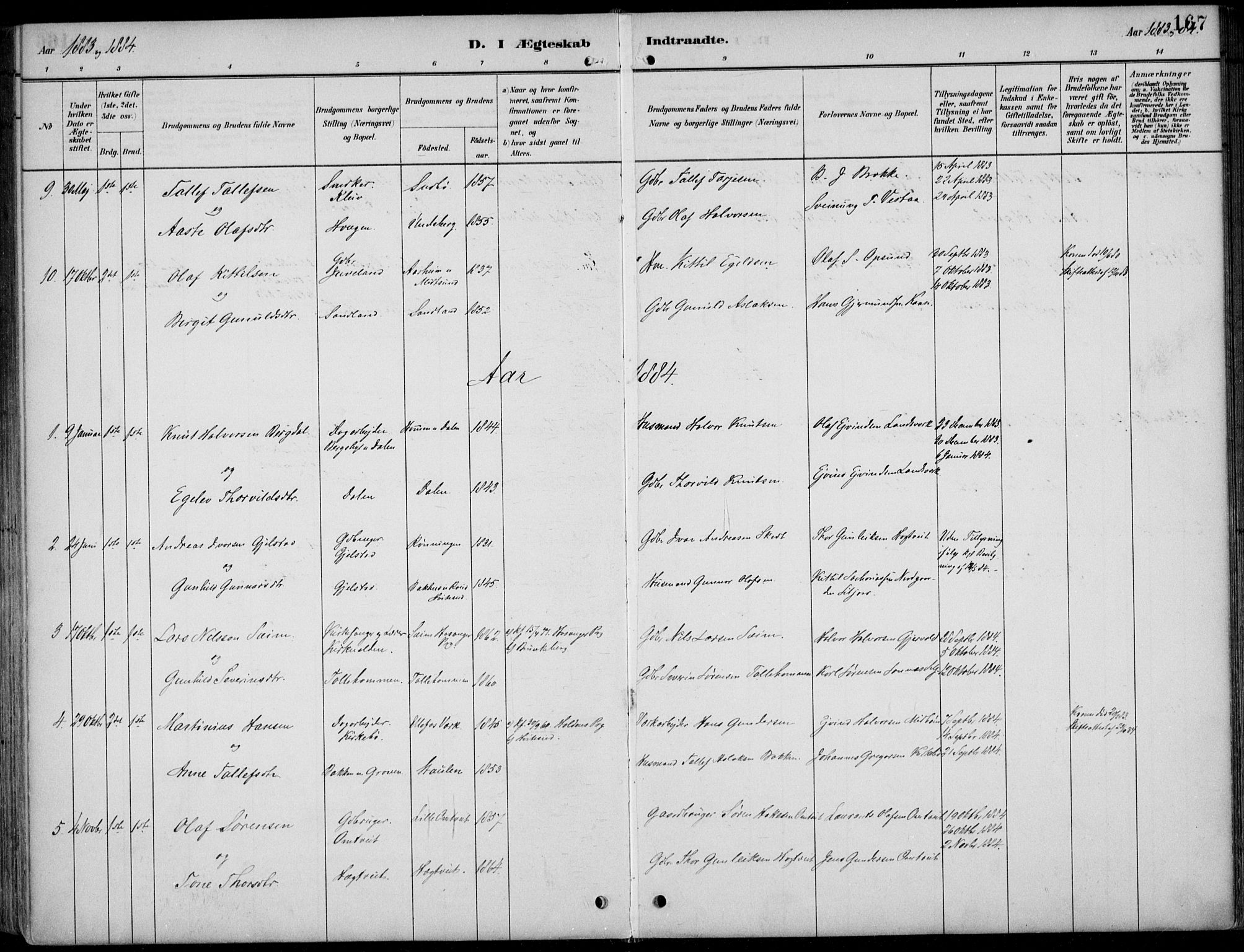 Kviteseid kirkebøker, SAKO/A-276/F/Fb/L0002: Parish register (official) no. II 2, 1882-1916, p. 167