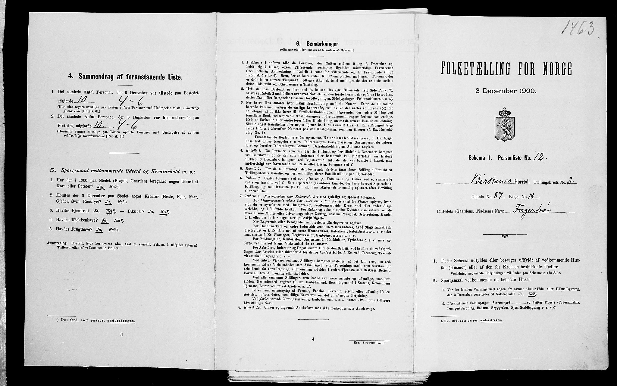 SAK, 1900 census for Birkenes, 1900, p. 312