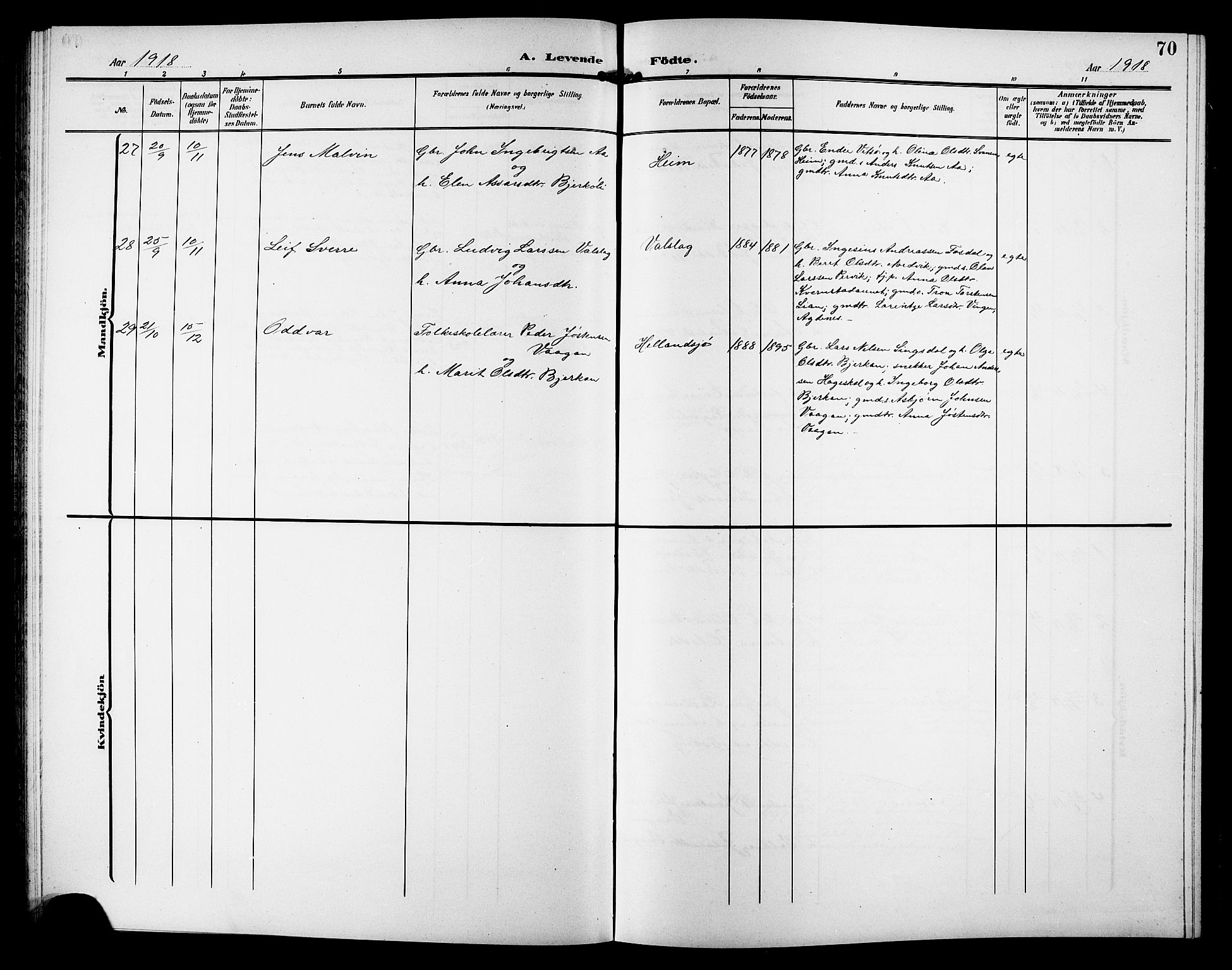 Ministerialprotokoller, klokkerbøker og fødselsregistre - Sør-Trøndelag, SAT/A-1456/633/L0520: Parish register (copy) no. 633C02, 1906-1921, p. 70