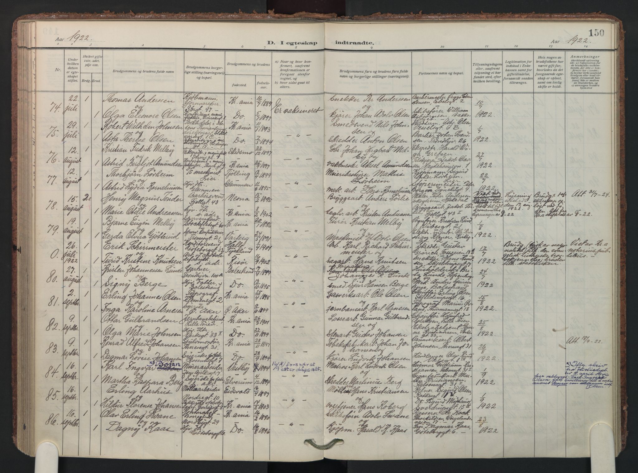 Petrus prestekontor Kirkebøker, AV/SAO-A-10872/F/Fa/L0013: Parish register (official) no. 13, 1911-1925, p. 150