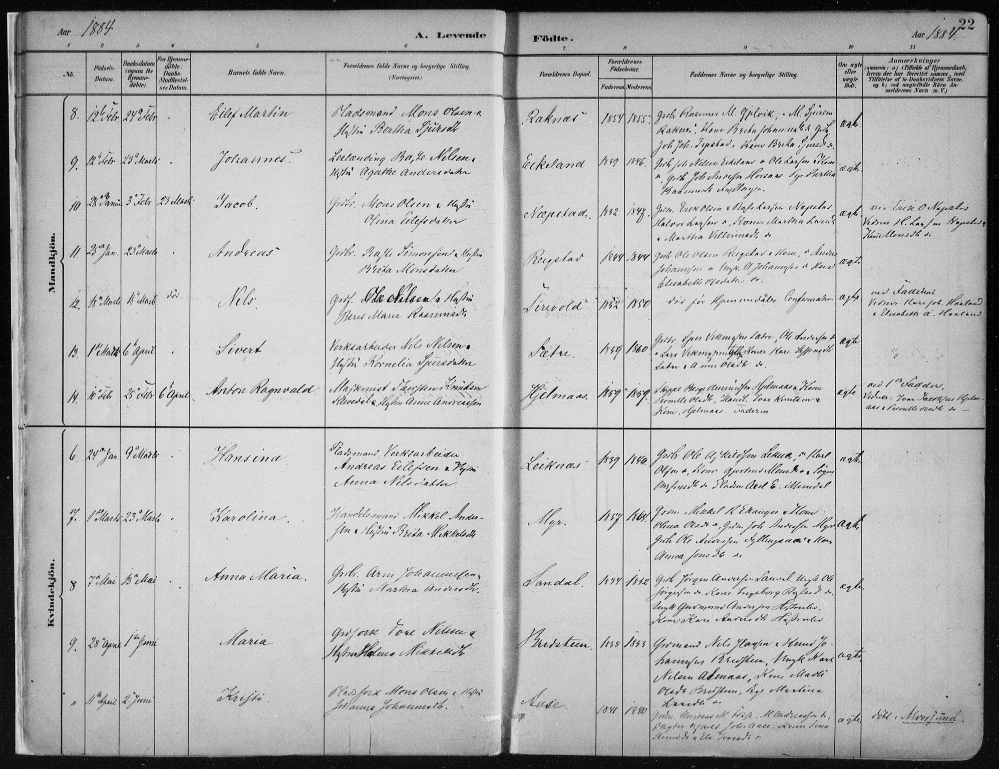 Hamre sokneprestembete, SAB/A-75501/H/Ha/Haa/Haab/L0001: Parish register (official) no. B  1, 1882-1905, p. 22