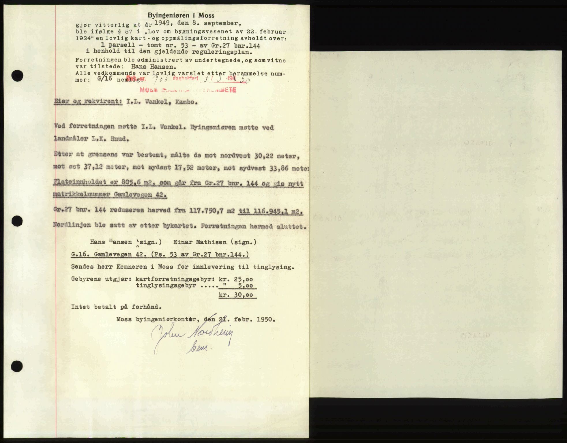 Moss sorenskriveri, SAO/A-10168: Mortgage book no. A25, 1950-1950, Diary no: : 706/1950