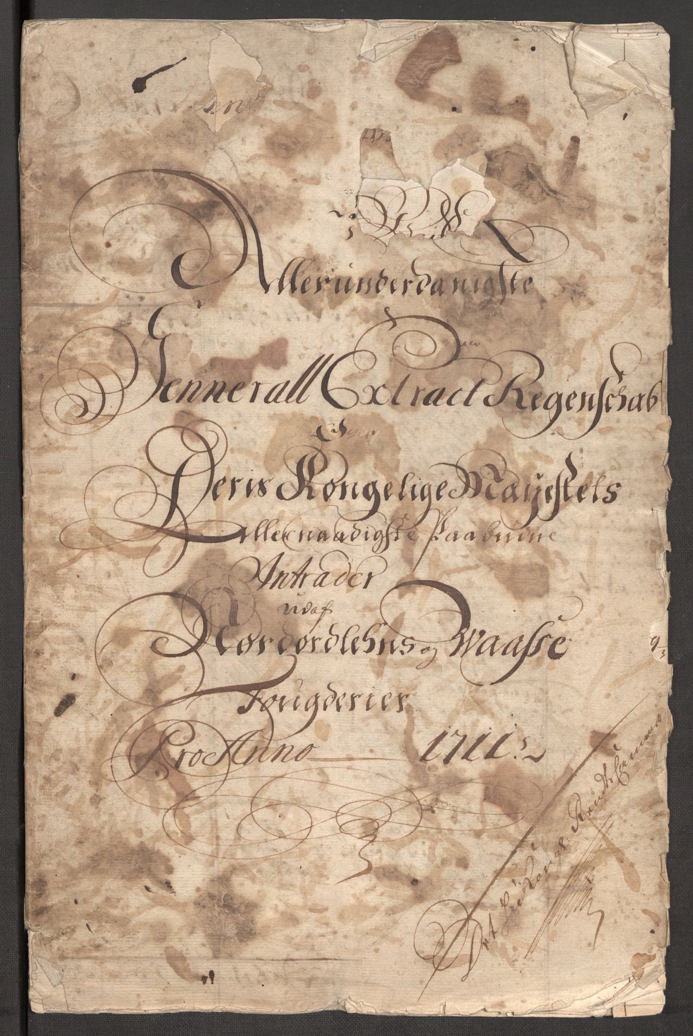 Rentekammeret inntil 1814, Reviderte regnskaper, Fogderegnskap, RA/EA-4092/R51/L3192: Fogderegnskap Nordhordland og Voss, 1711, p. 3