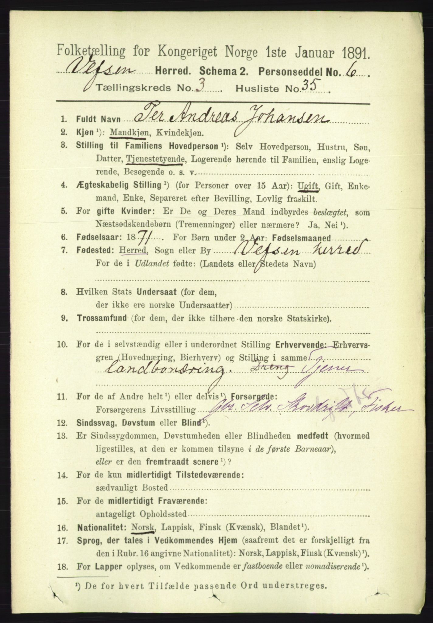 RA, 1891 census for 1824 Vefsn, 1891, p. 1521