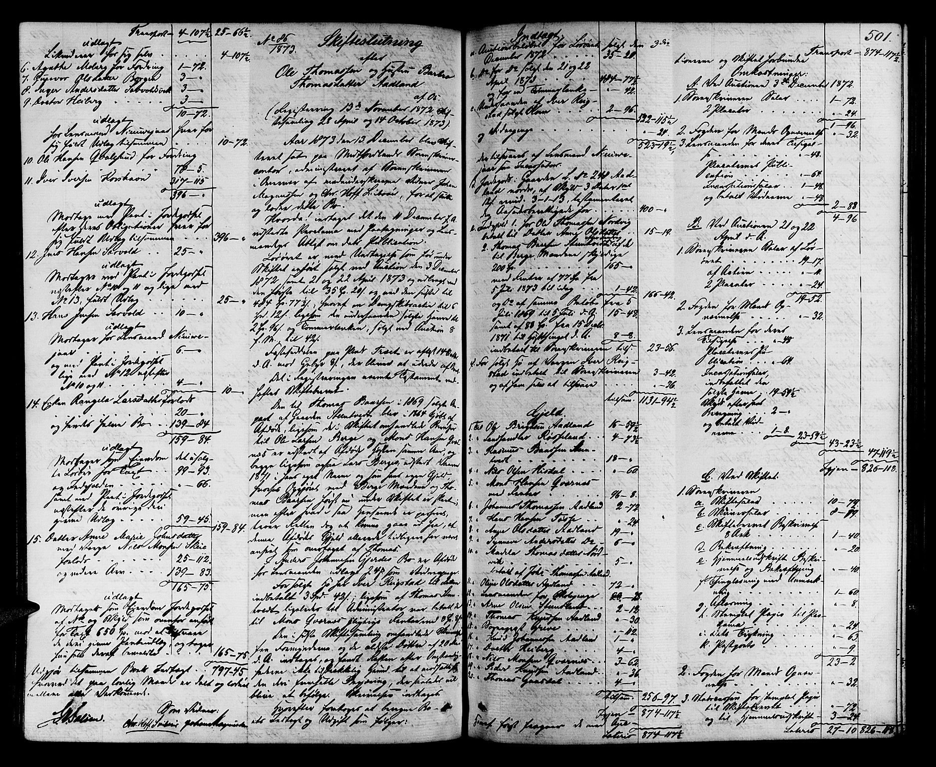Midhordland sorenskriveri, AV/SAB-A-3001/1/H/Hd/L0004: Skifteutlodningsprotokoll, 1863-1878, p. 500b-501a