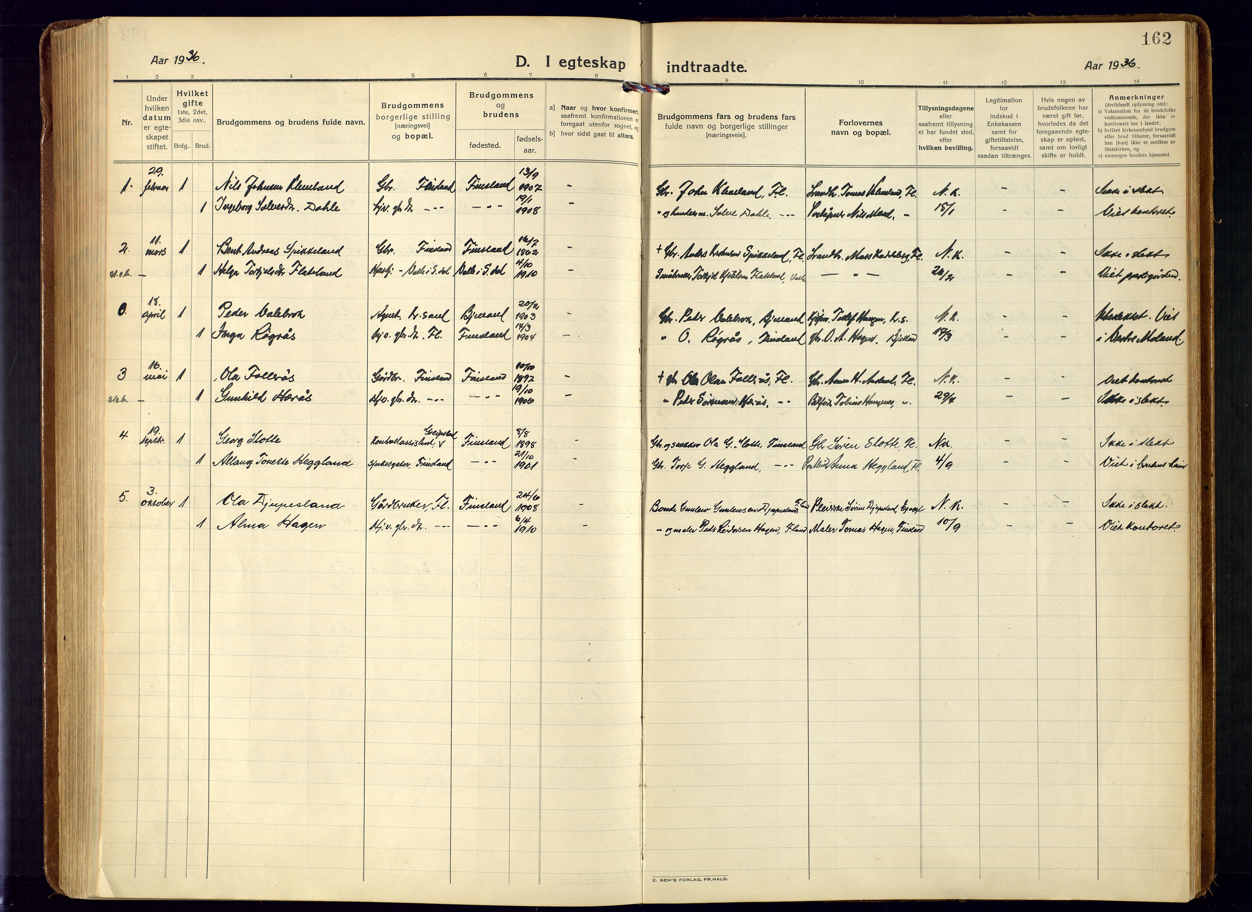 Bjelland sokneprestkontor, SAK/1111-0005/F/Fa/Fab/L0005: Parish register (official) no. A 5, 1921-1951, p. 162