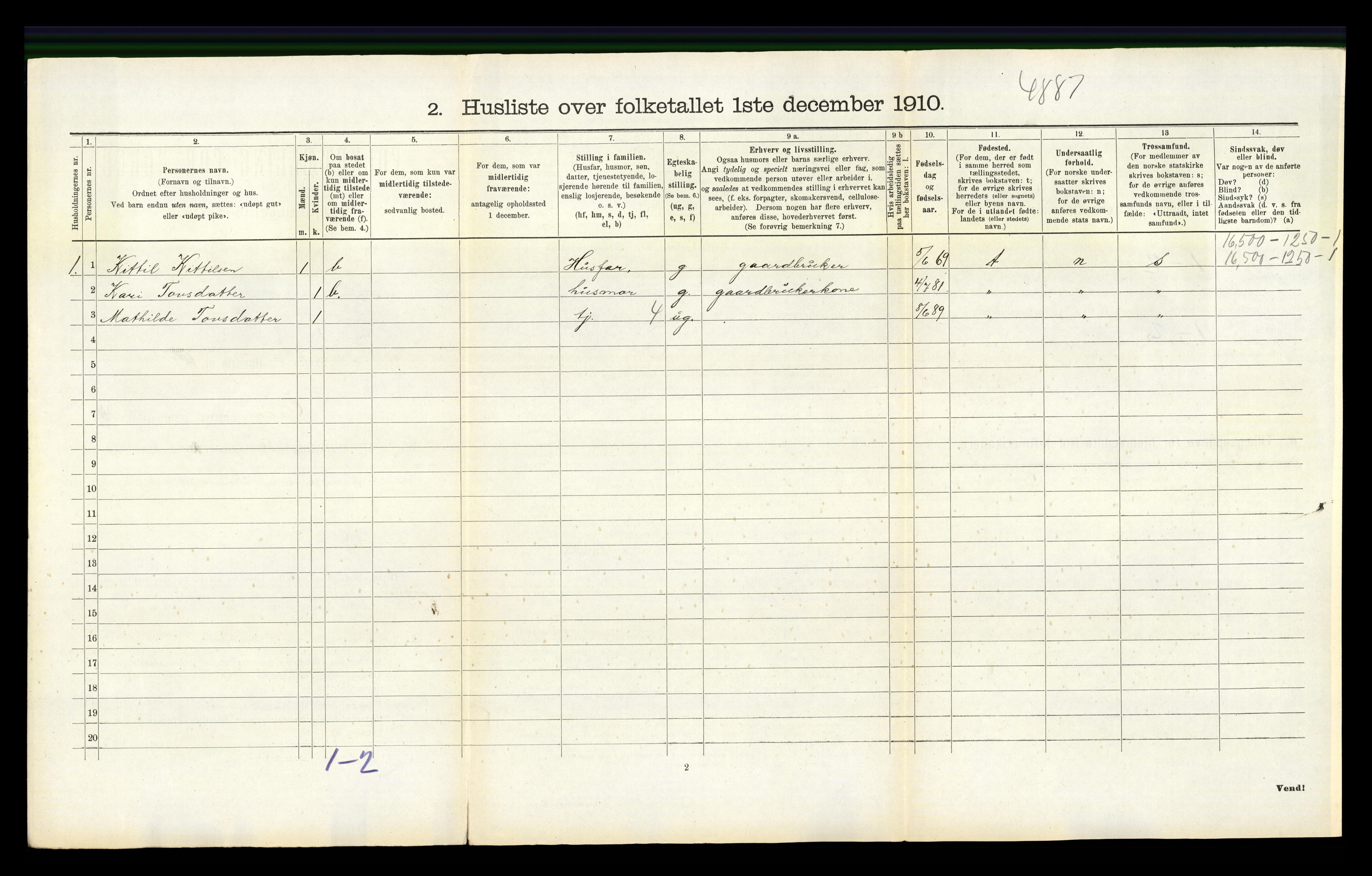 RA, 1910 census for Uvdal, 1910, p. 458