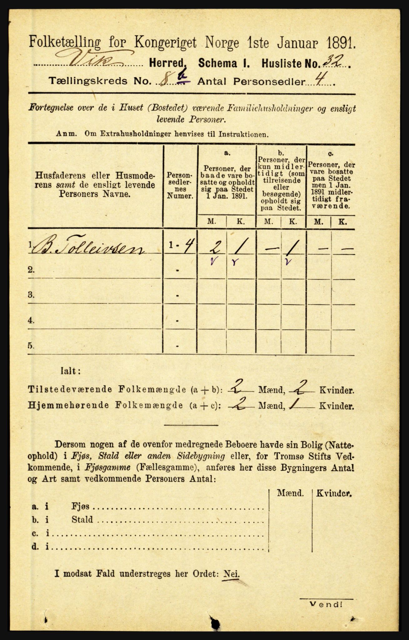 RA, 1891 census for 1417 Vik, 1891, p. 3692