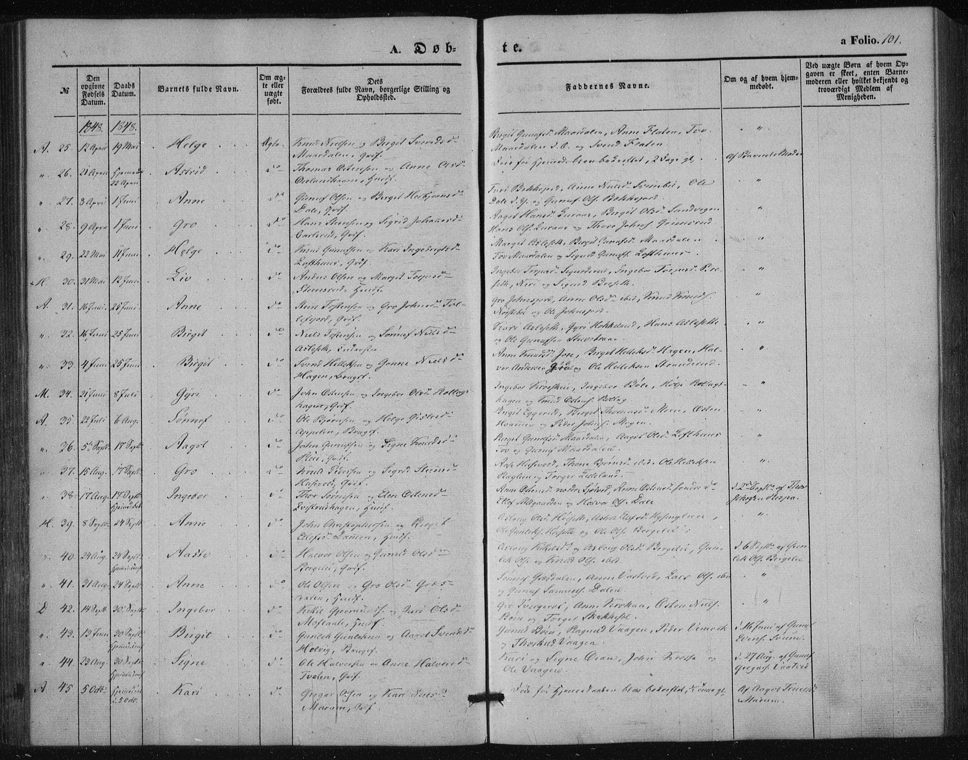 Tinn kirkebøker, SAKO/A-308/F/Fa/L0005: Parish register (official) no. I 5, 1844-1856, p. 101