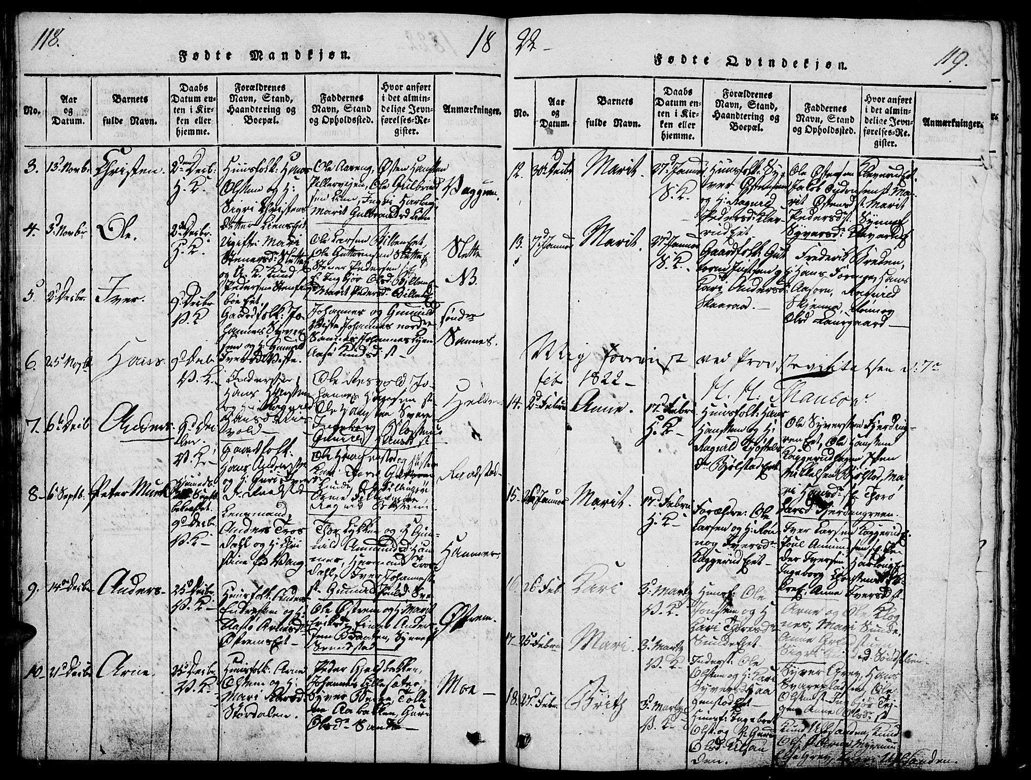 Vågå prestekontor, SAH/PREST-076/H/Ha/Haa/L0003: Parish register (official) no. 3, 1815-1827, p. 118-119