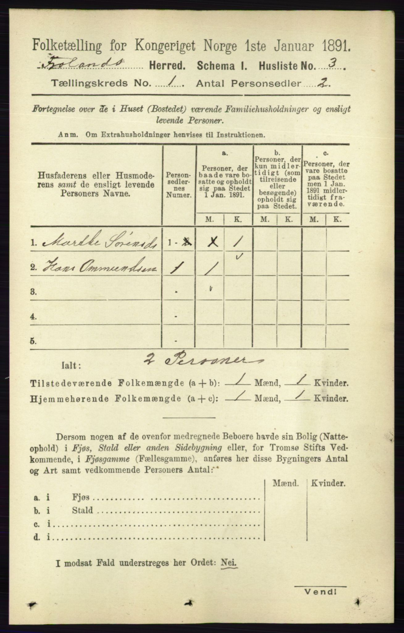 RA, 1891 census for 0919 Froland, 1891, p. 22