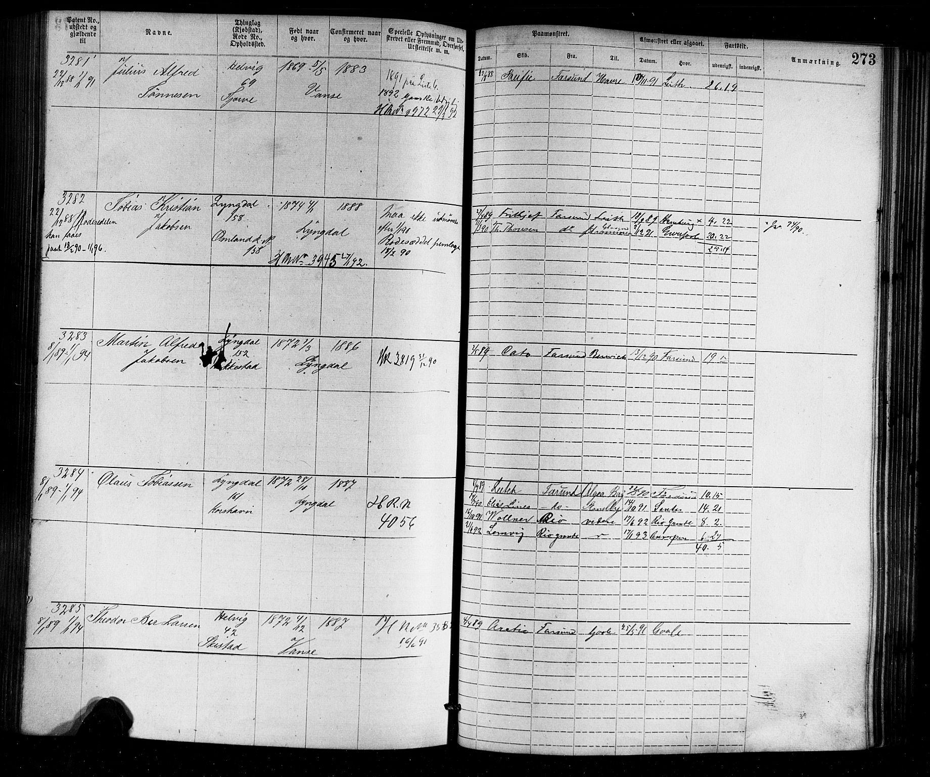Farsund mønstringskrets, SAK/2031-0017/F/Fa/L0002: Annotasjonsrulle nr 1921-3815 med register, M-2, 1877-1894, p. 304