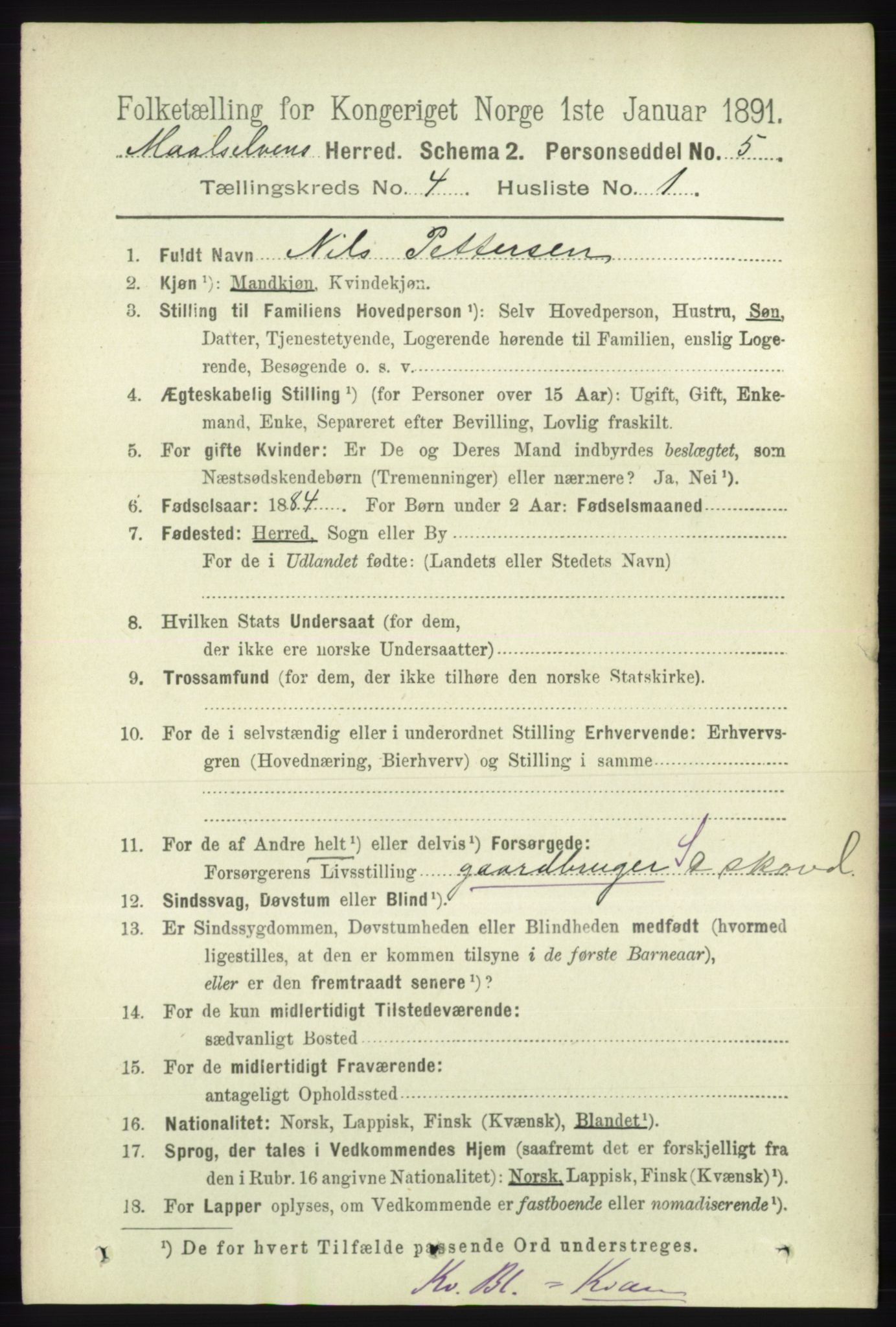 RA, 1891 census for 1924 Målselv, 1891, p. 1081