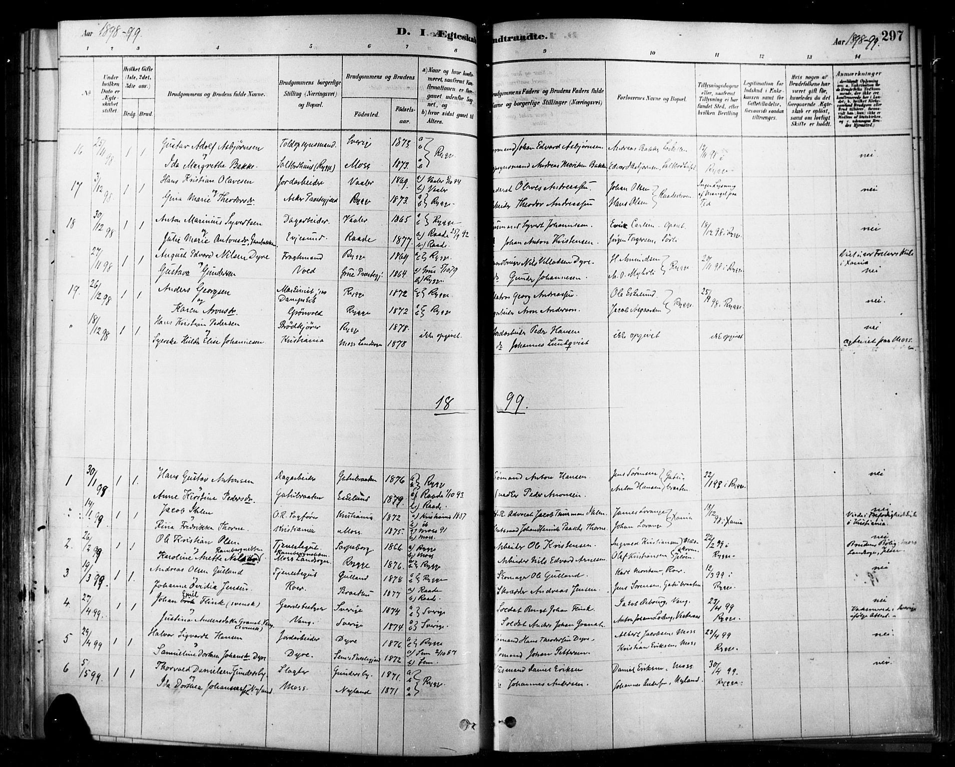 Rygge prestekontor Kirkebøker, SAO/A-10084b/F/Fa/L0007: Parish register (official) no. 7, 1878-1904, p. 297