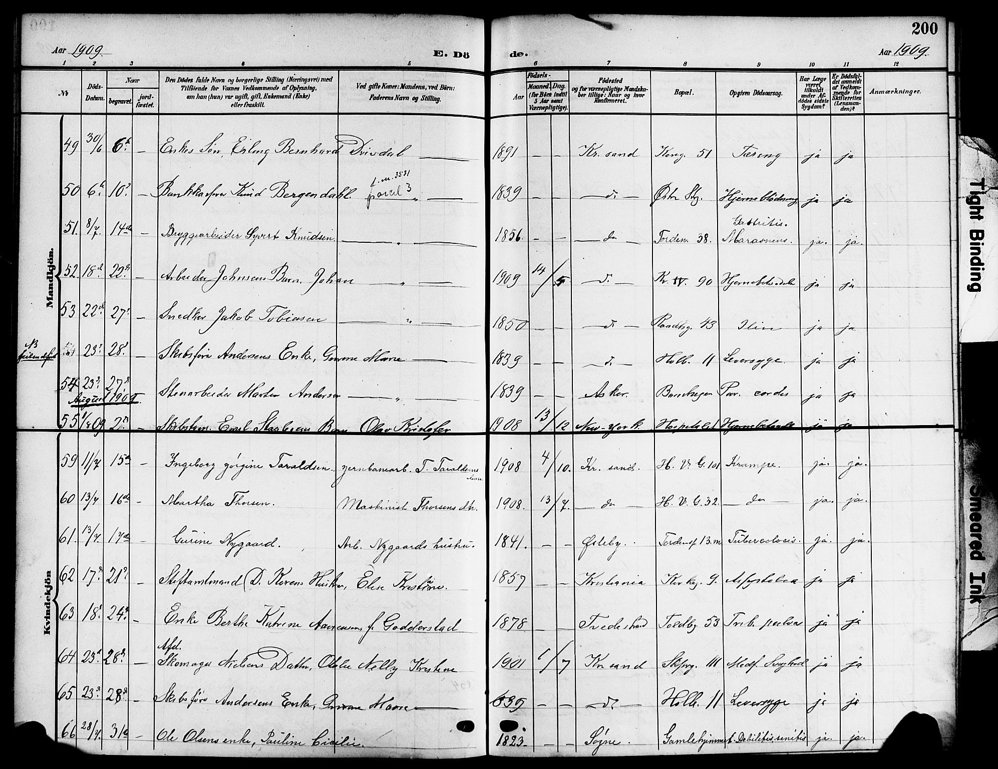 Kristiansand domprosti, AV/SAK-1112-0006/F/Fb/L0020: Parish register (copy) no. B 20, 1906-1915, p. 200