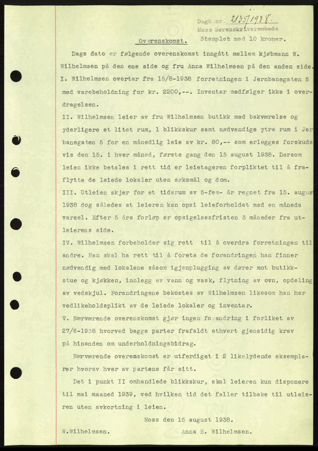 Moss sorenskriveri, SAO/A-10168: Mortgage book no. A5, 1938-1939, Diary no: : 2135/1938