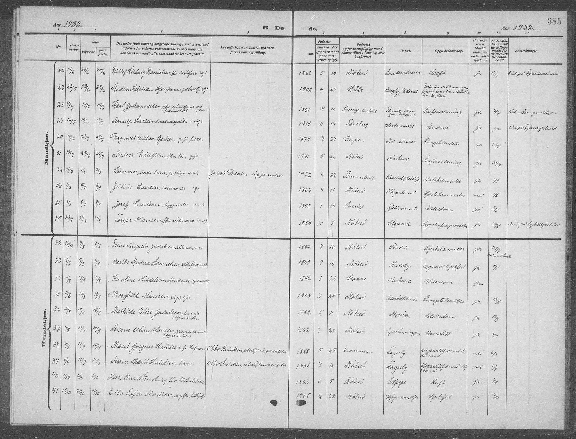 Nøtterøy kirkebøker, AV/SAKO-A-354/G/Ga/L0006: Parish register (copy) no. I 6, 1925-1939, p. 385