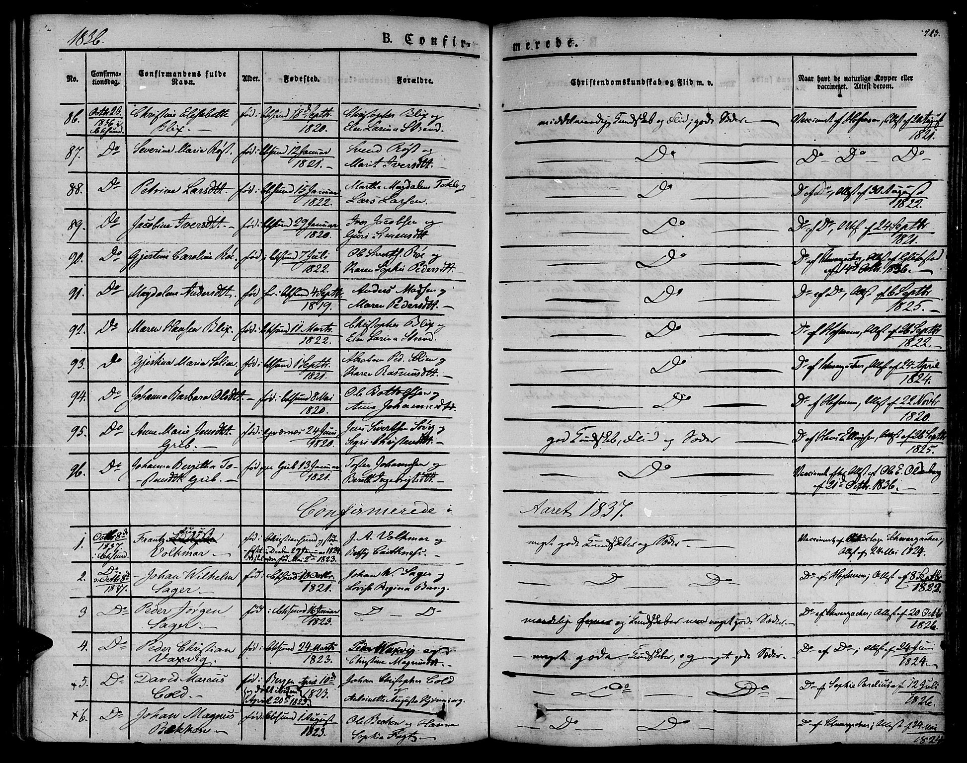 Ministerialprotokoller, klokkerbøker og fødselsregistre - Møre og Romsdal, SAT/A-1454/572/L0843: Parish register (official) no. 572A06, 1832-1842, p. 213