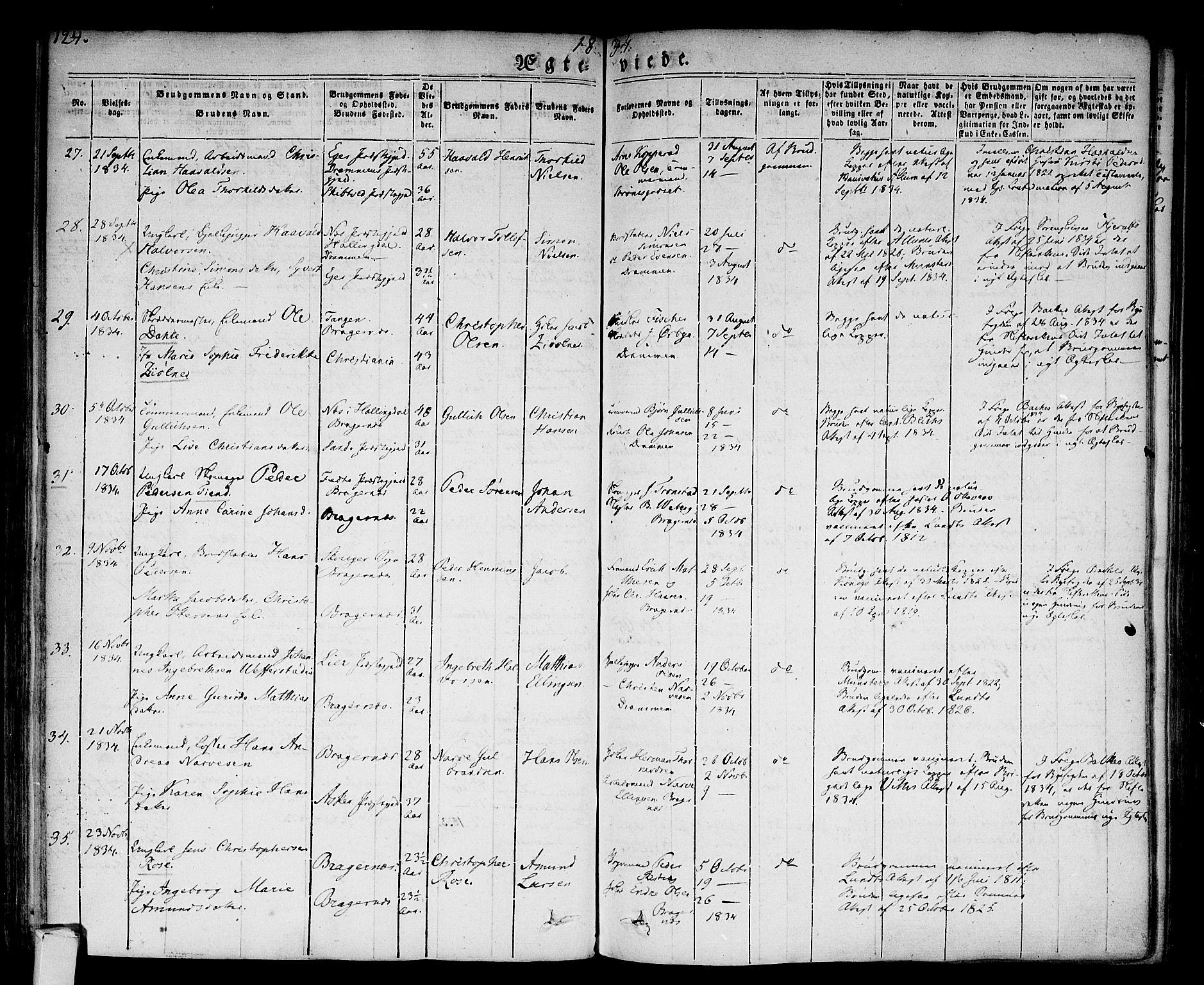 Bragernes kirkebøker, AV/SAKO-A-6/F/Fc/L0001: Parish register (official) no. III 1, 1830-1853, p. 124