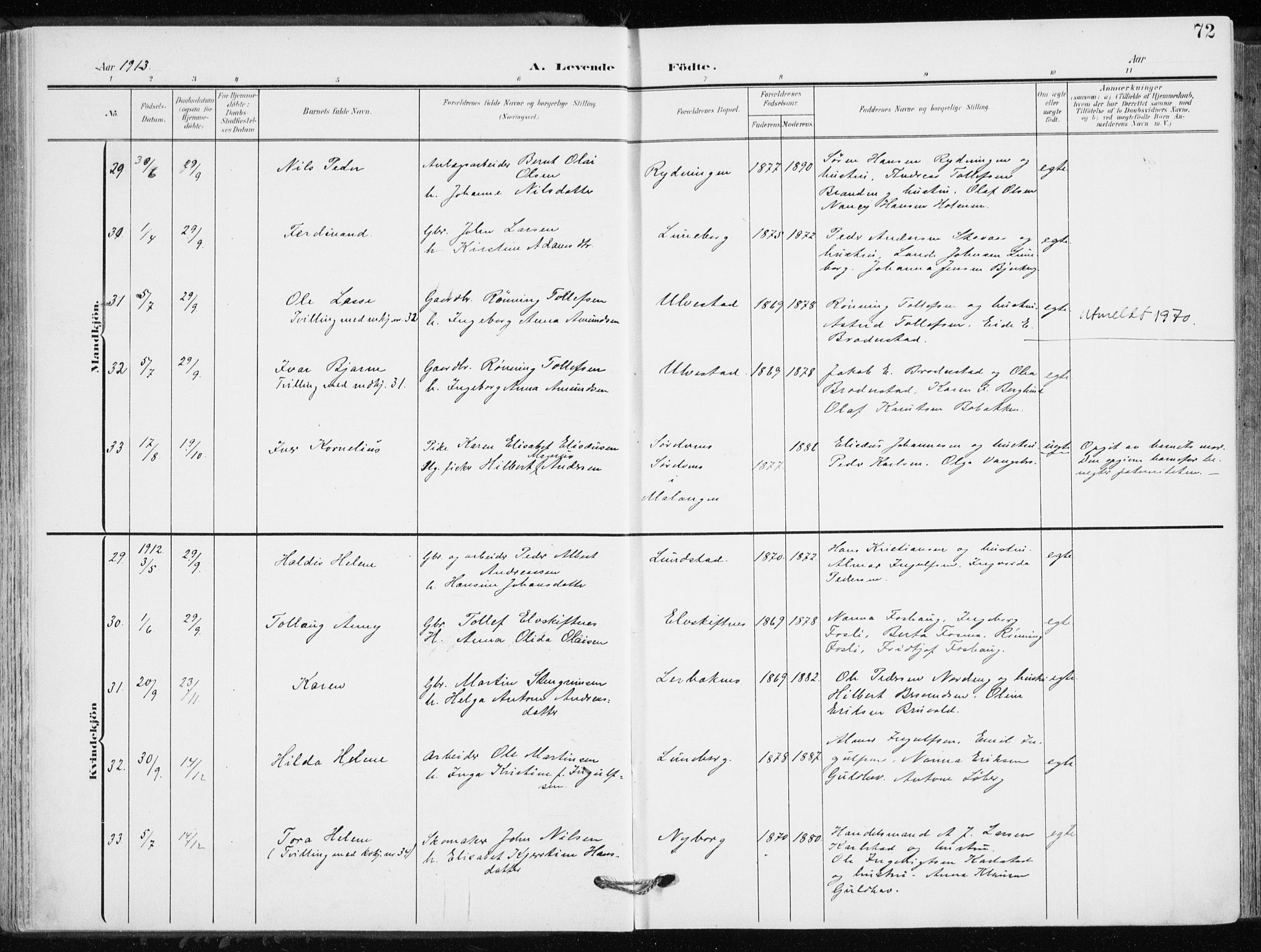 Målselv sokneprestembete, AV/SATØ-S-1311/G/Ga/Gaa/L0011kirke: Parish register (official) no. 11, 1904-1918, p. 72