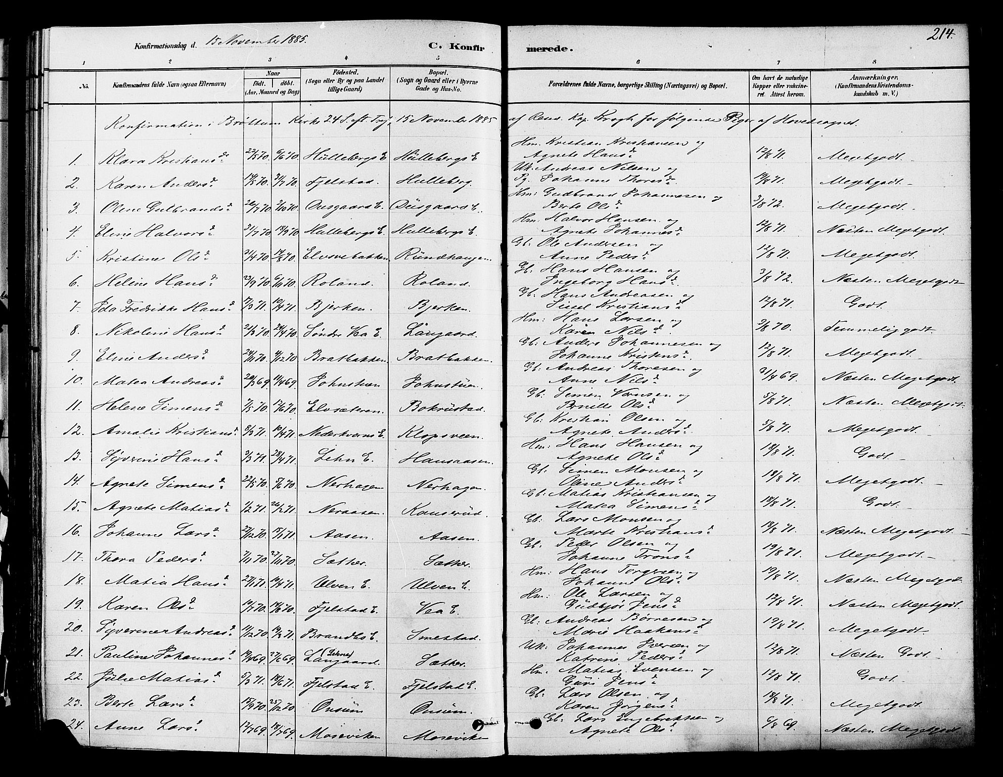 Ringsaker prestekontor, AV/SAH-PREST-014/K/Ka/L0012: Parish register (official) no. 12, 1879-1890, p. 214