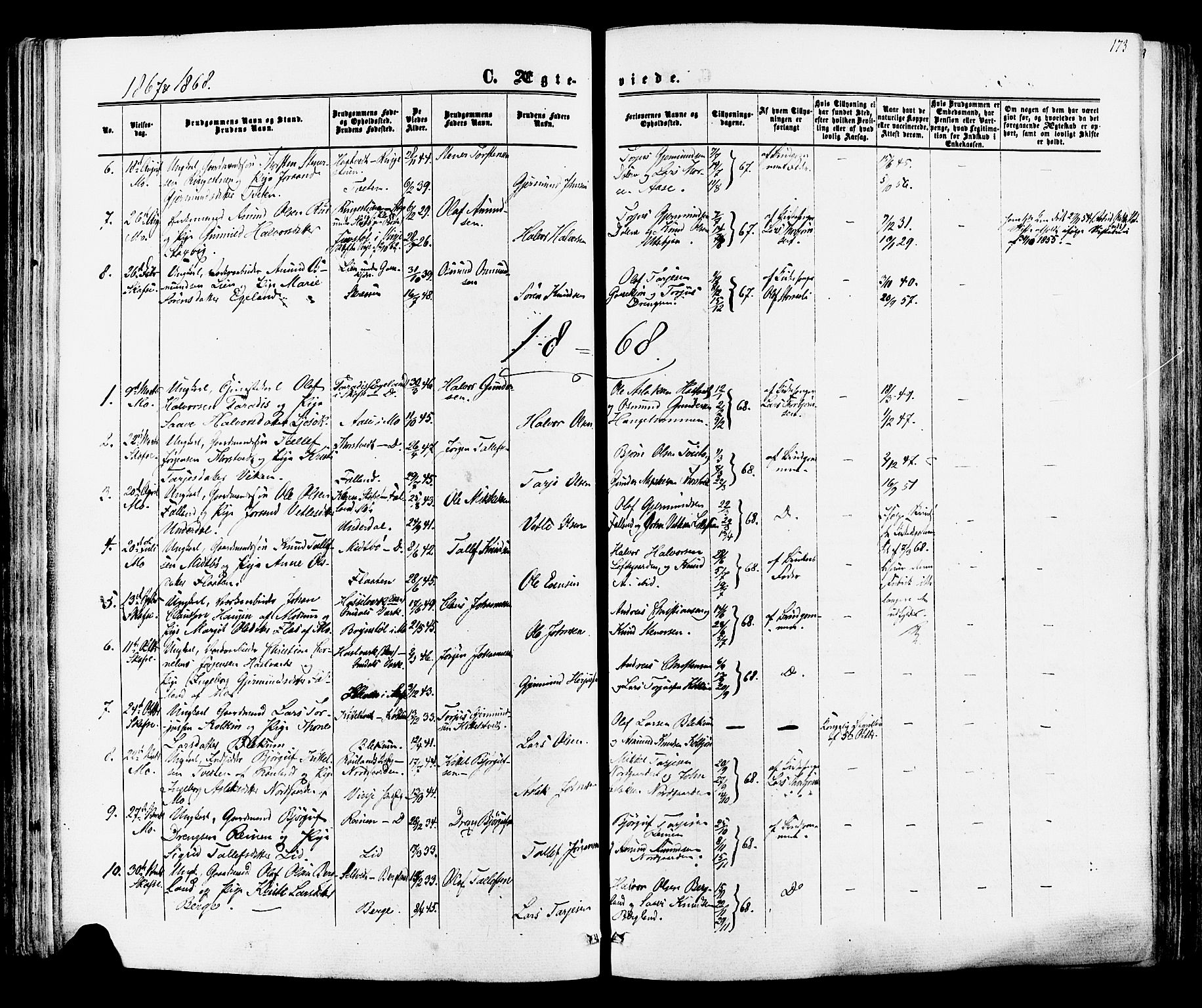 Mo kirkebøker, AV/SAKO-A-286/F/Fa/L0006: Parish register (official) no. I 6, 1865-1885, p. 173