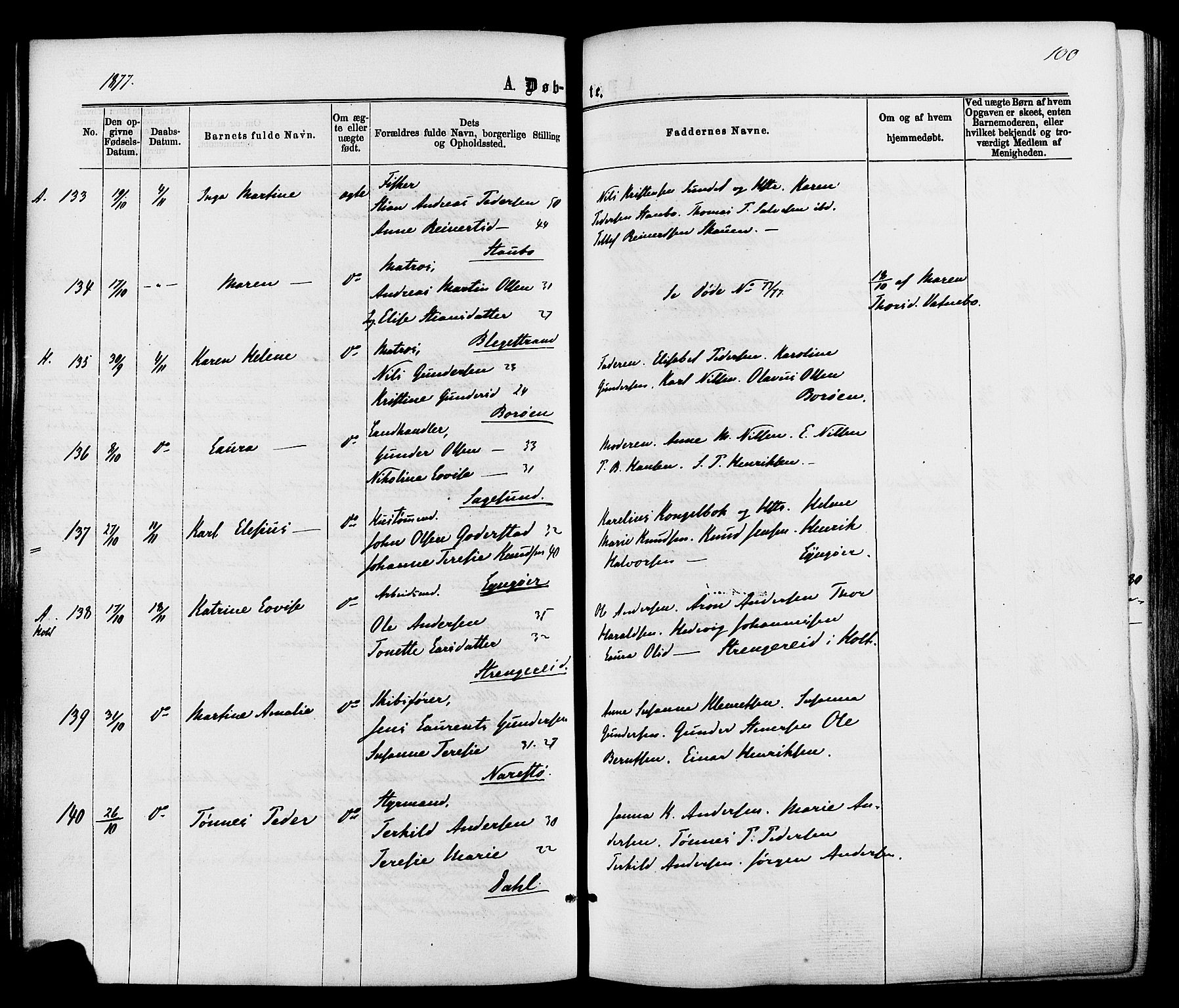 Dypvåg sokneprestkontor, SAK/1111-0007/F/Fa/Faa/L0007: Parish register (official) no. A 7/ 1, 1872-1884, p. 100