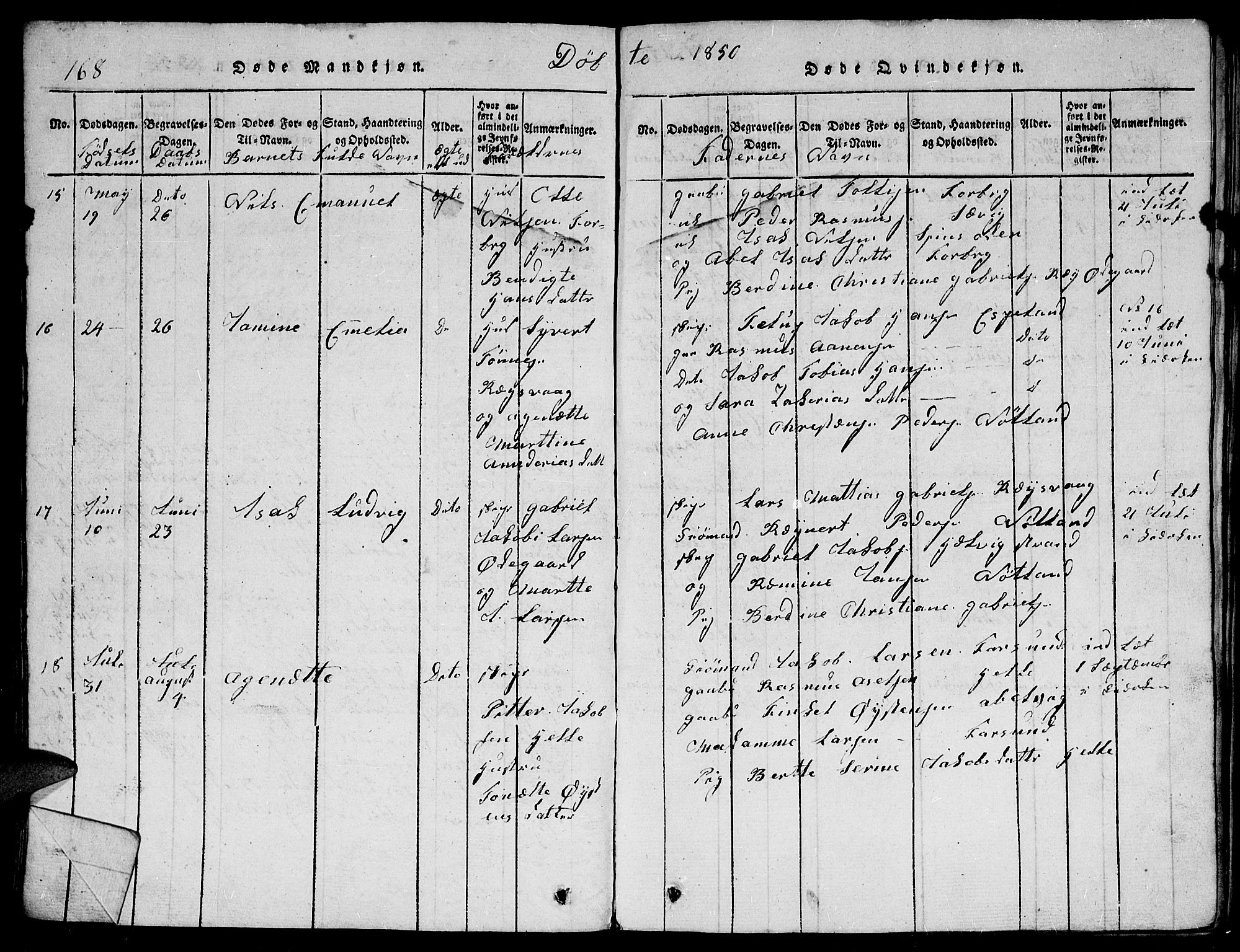 Herad sokneprestkontor, AV/SAK-1111-0018/F/Fb/Fbb/L0001: Parish register (copy) no. B 1, 1815-1852, p. 168