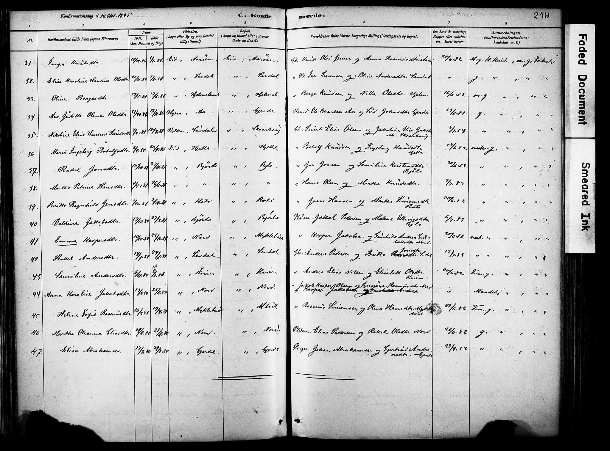Eid sokneprestembete, SAB/A-82301/H/Haa/Haab/L0001: Parish register (official) no. B 1, 1879-1906, p. 249