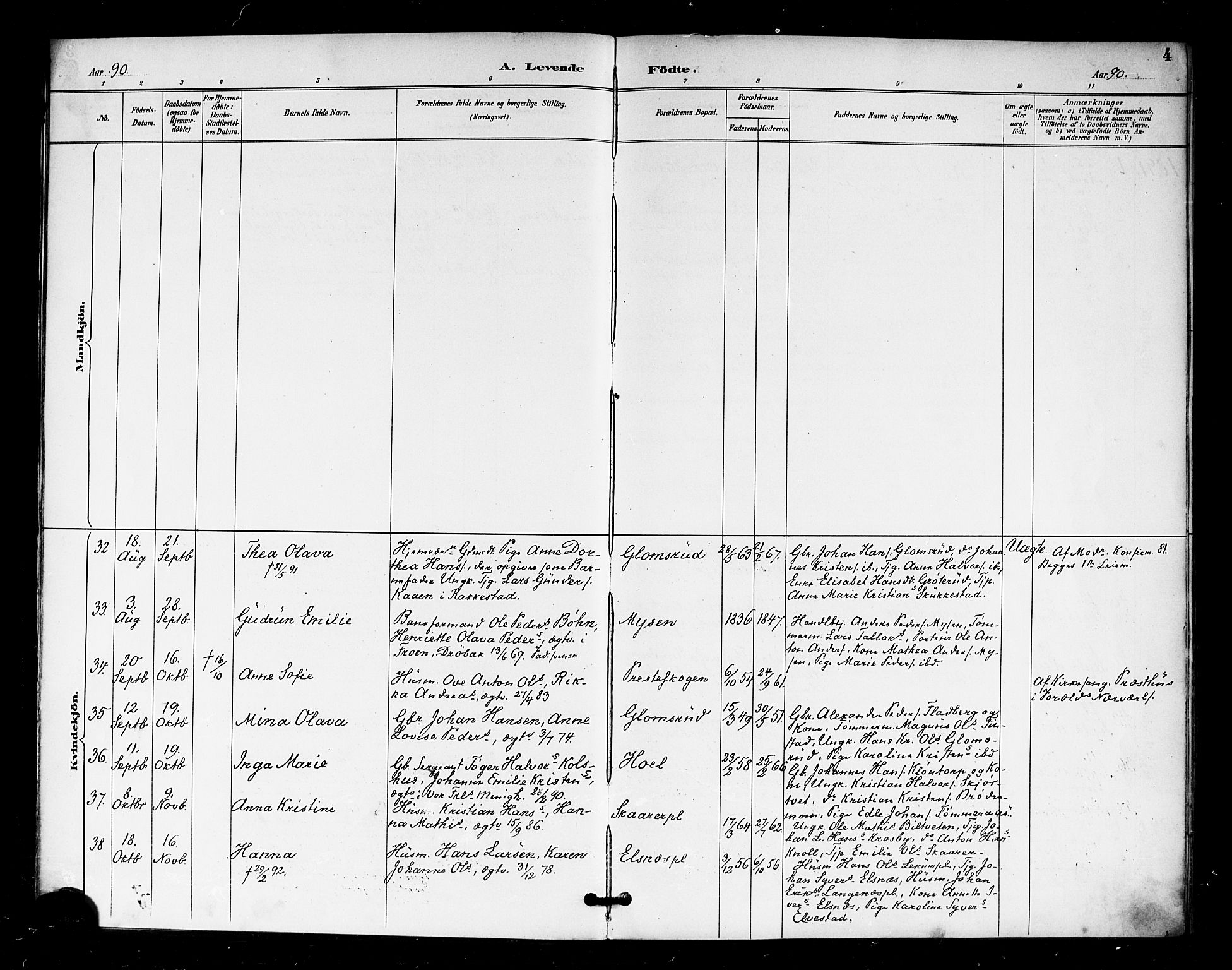 Eidsberg prestekontor Kirkebøker, AV/SAO-A-10905/F/Fa/L0013: Parish register (official) no. I 13, 1890-1901, p. 4