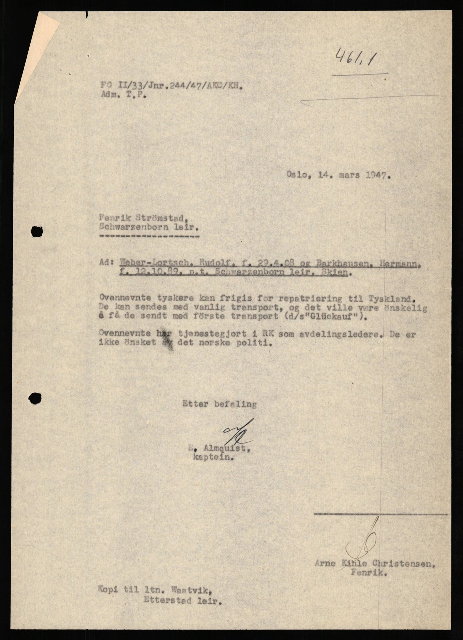 Forsvaret, Forsvarets overkommando II, AV/RA-RAFA-3915/D/Db/L0035: CI Questionaires. Tyske okkupasjonsstyrker i Norge. Tyskere., 1945-1946, p. 28