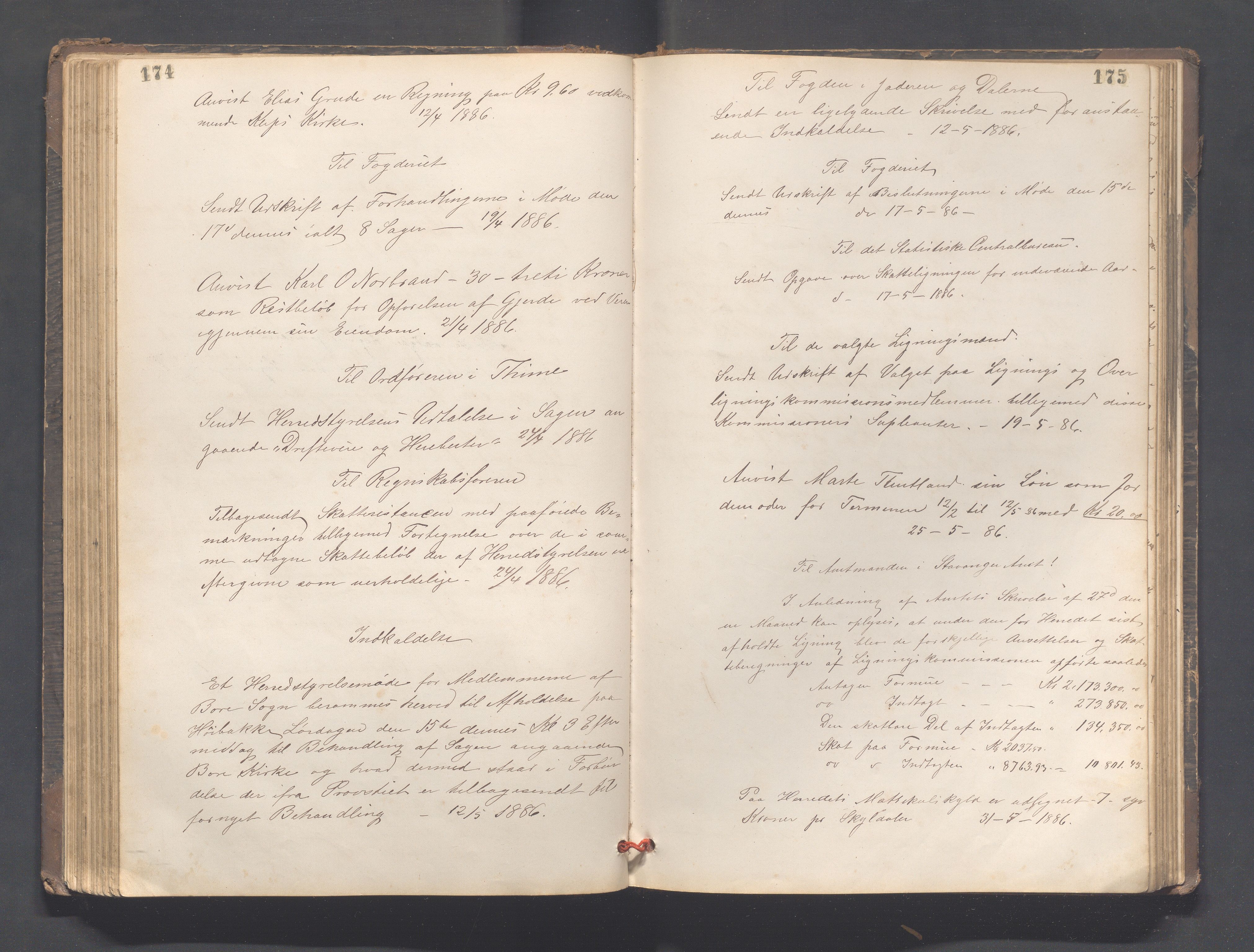 Klepp kommune - Formannskapet, IKAR/K-100277/B/L0003: Kopibok, 1877-1892, p. 174-175