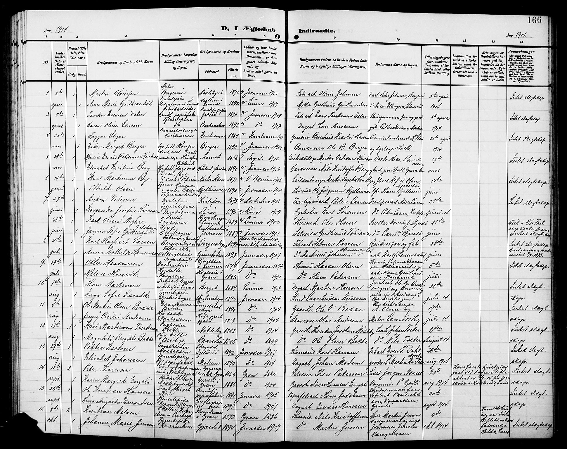 Jevnaker prestekontor, SAH/PREST-116/H/Ha/Hab/L0004: Parish register (copy) no. 4, 1907-1918, p. 166