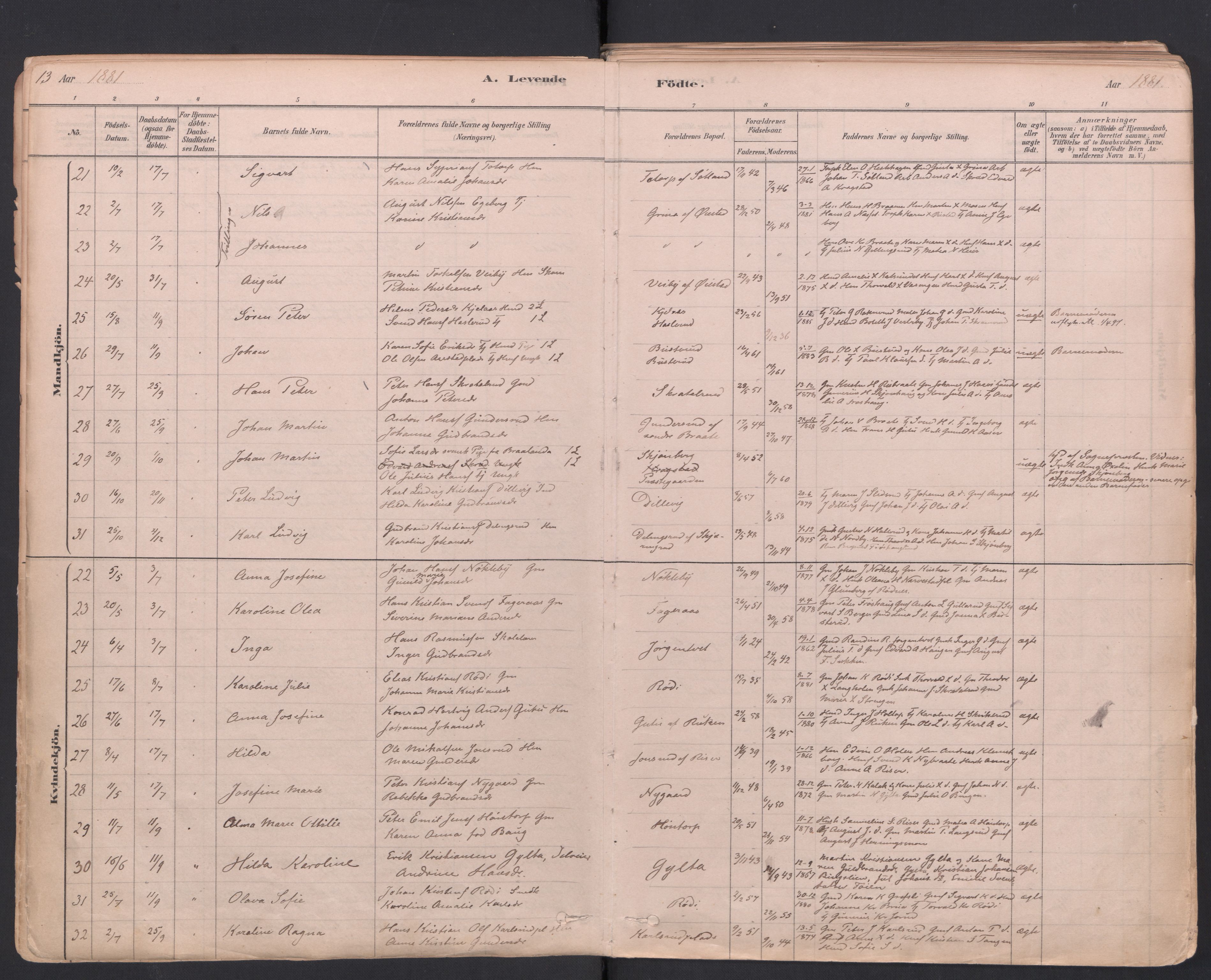 Trøgstad prestekontor Kirkebøker, AV/SAO-A-10925/F/Fa/L0010: Parish register (official) no. I 10, 1878-1898, p. 13