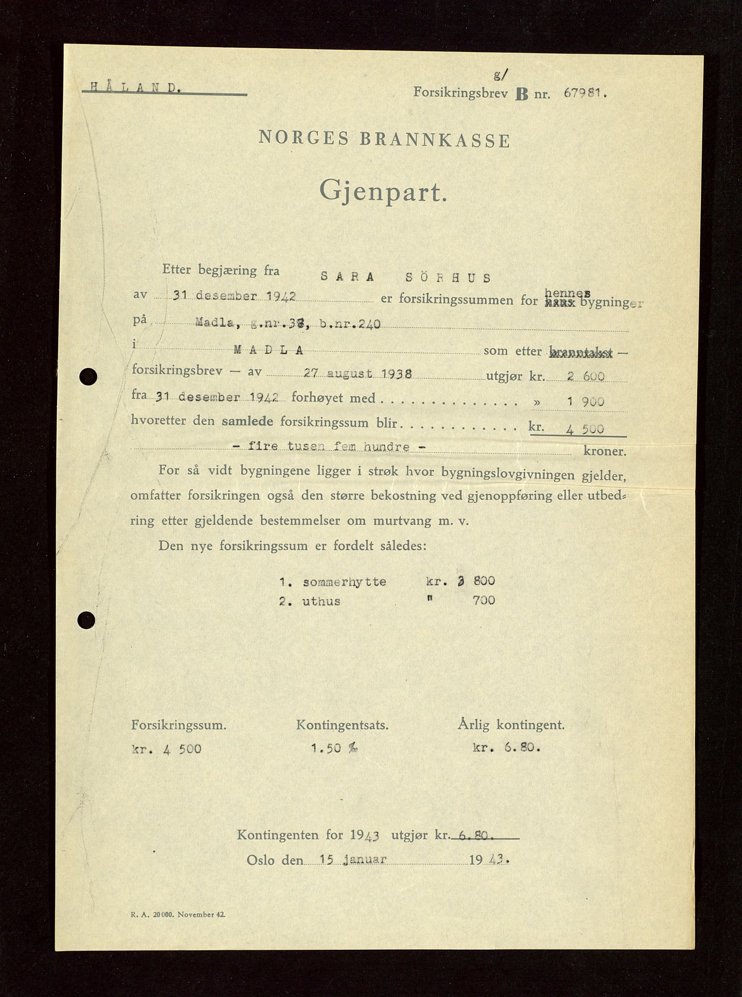 Håland lensmannskontor, SAST/A-100100/Gob/L0010: Branntakstprotokoll - skjematakst. Register i boken., 1933-1936