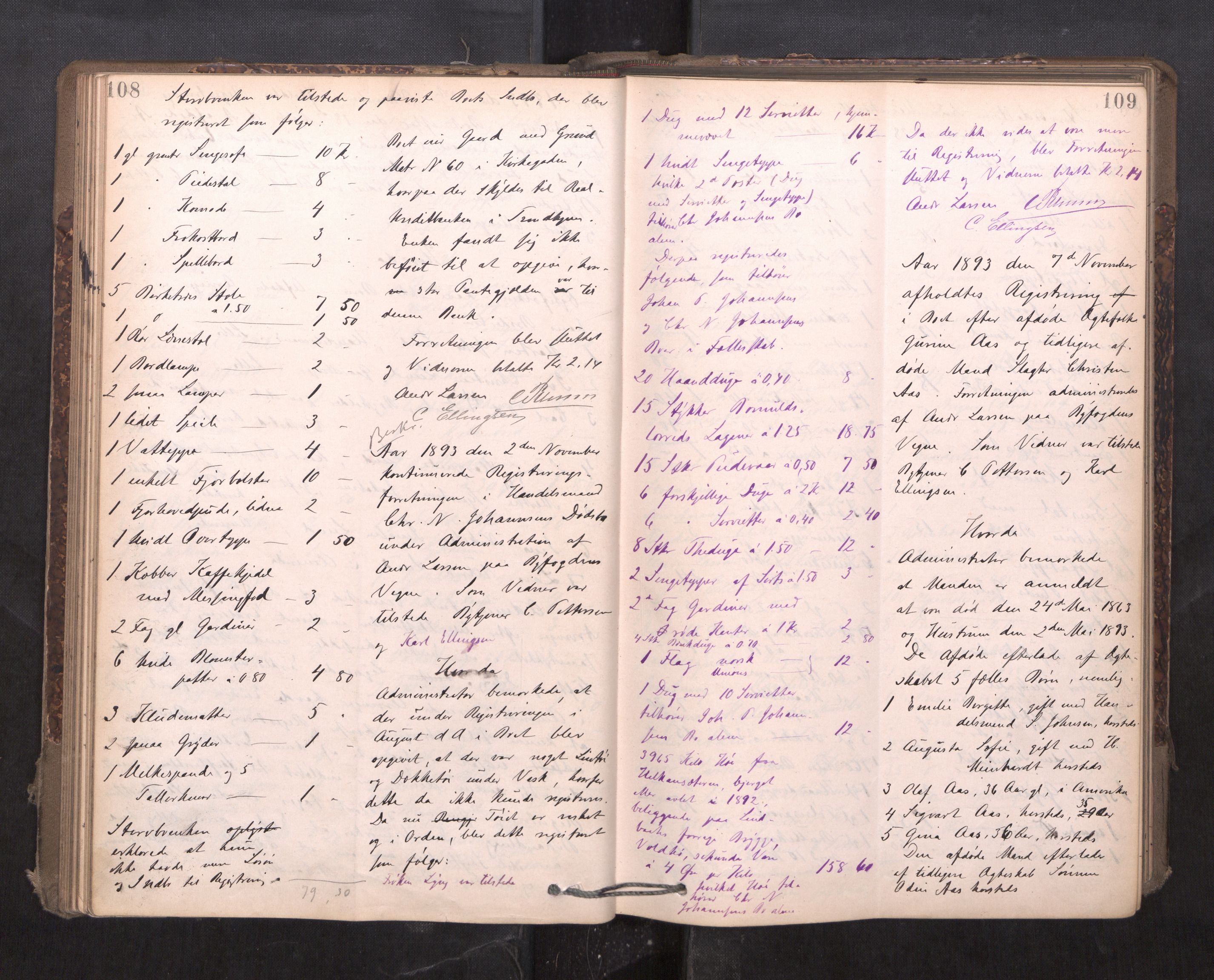 Trondheim byfogd, AV/SAT-A-0003/1/3/3C/L0015: Skifteregistreringsprotokoll - 24/2-21/3 (u/ register), 1893-1899, p. 108-109