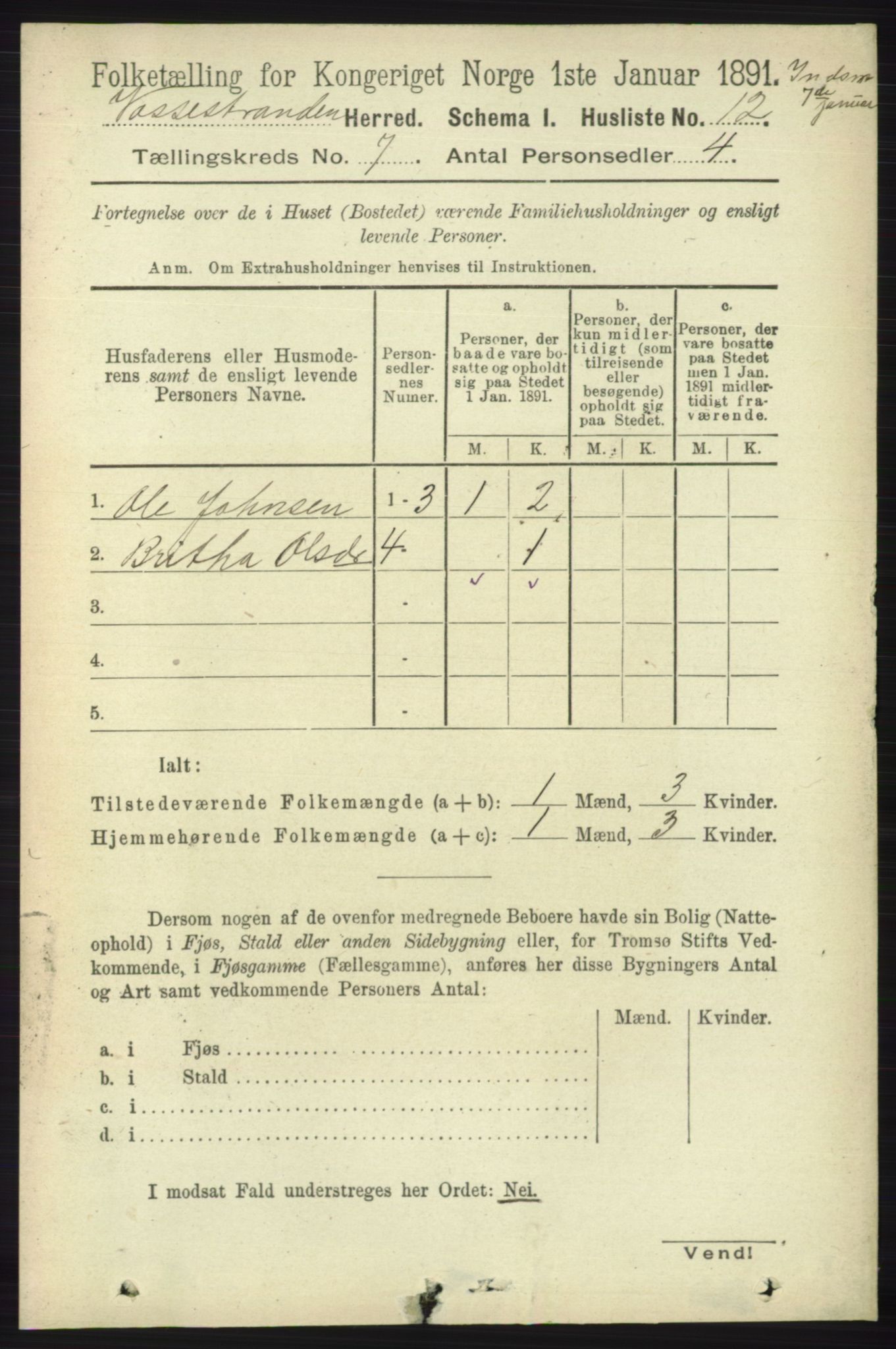 RA, 1891 census for 1236 Vossestrand, 1891, p. 2324