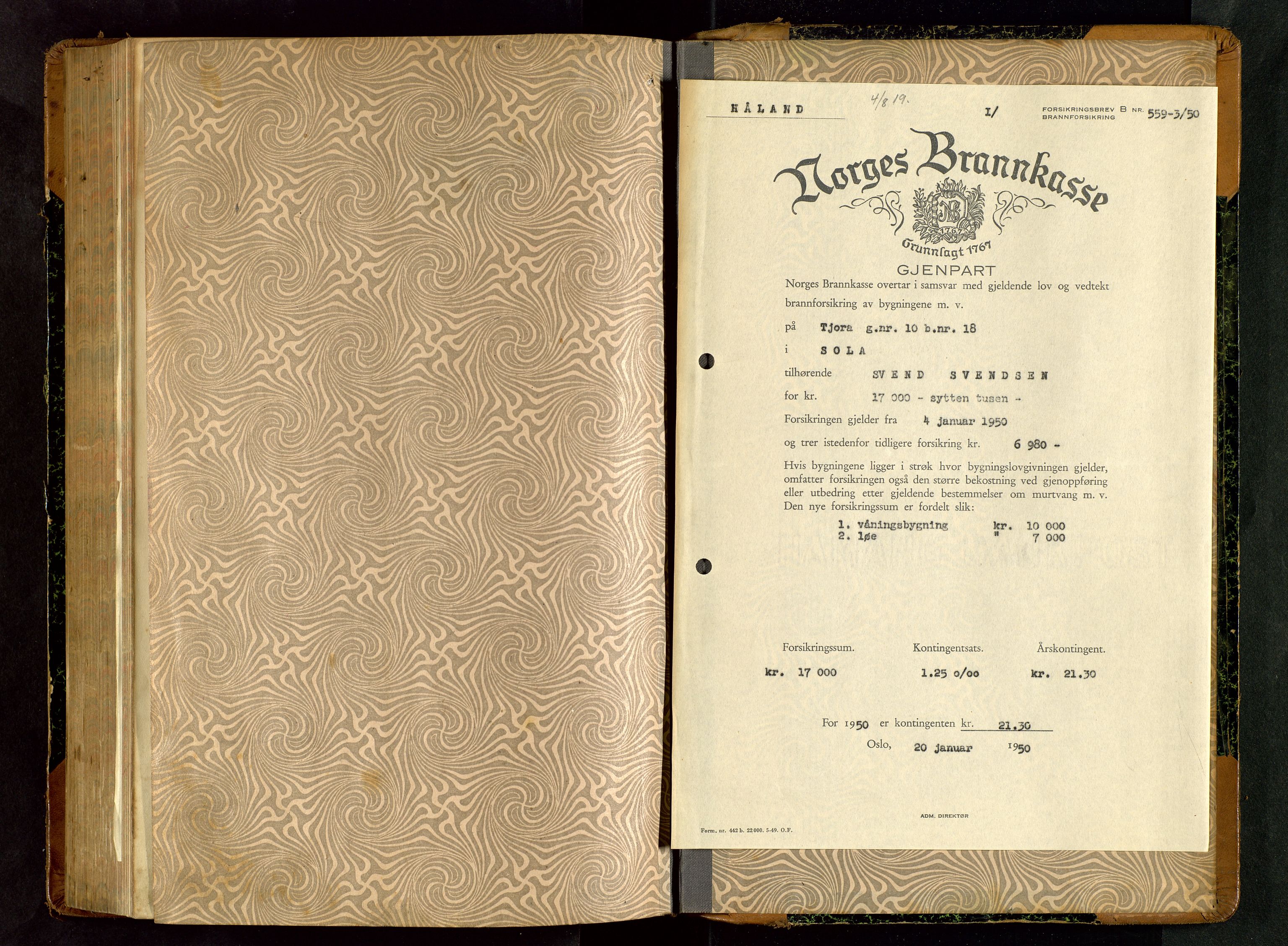 Håland lensmannskontor, AV/SAST-A-100100/Gob/L0006: Branntakstprotokoll - skjematakst. Register i boken., 1917-1920