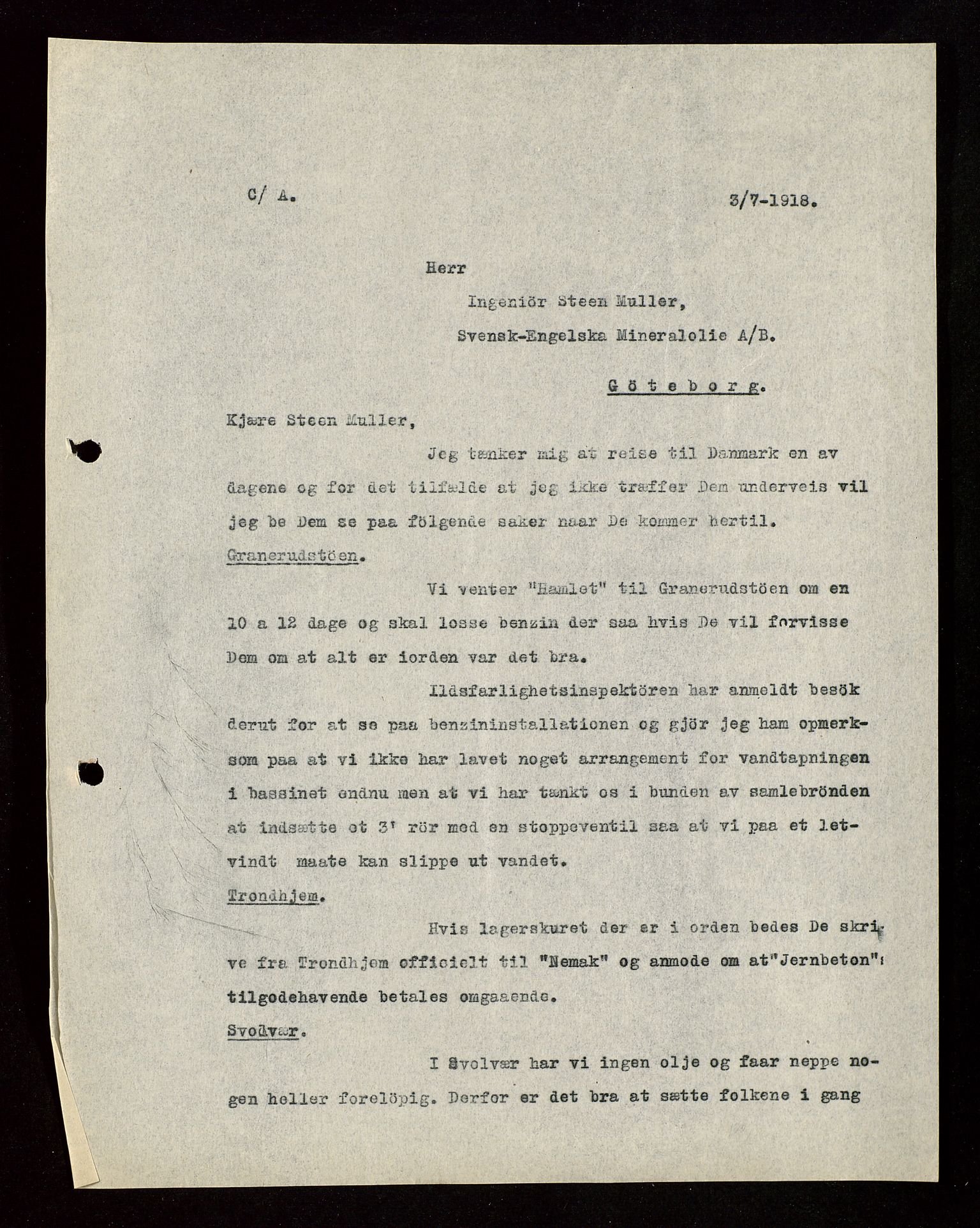 Pa 1521 - A/S Norske Shell, AV/SAST-A-101915/E/Ea/Eaa/L0003: Sjefskorrespondanse, 1918, p. 257