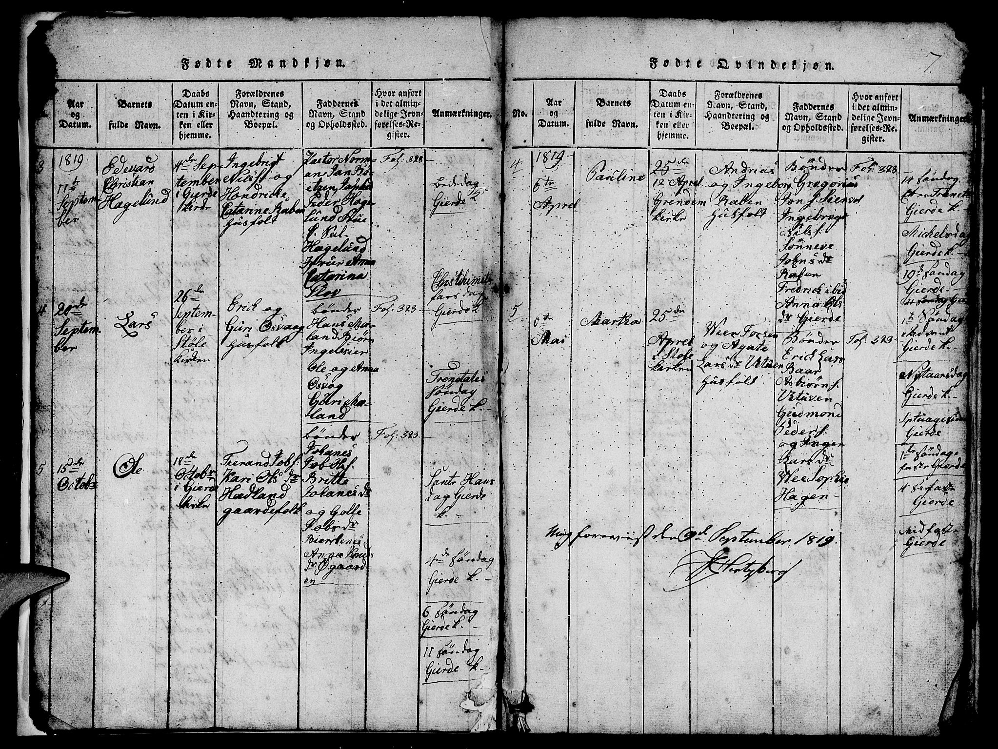 Etne sokneprestembete, SAB/A-75001/H/Hab: Parish register (copy) no. B 1, 1815-1850, p. 7