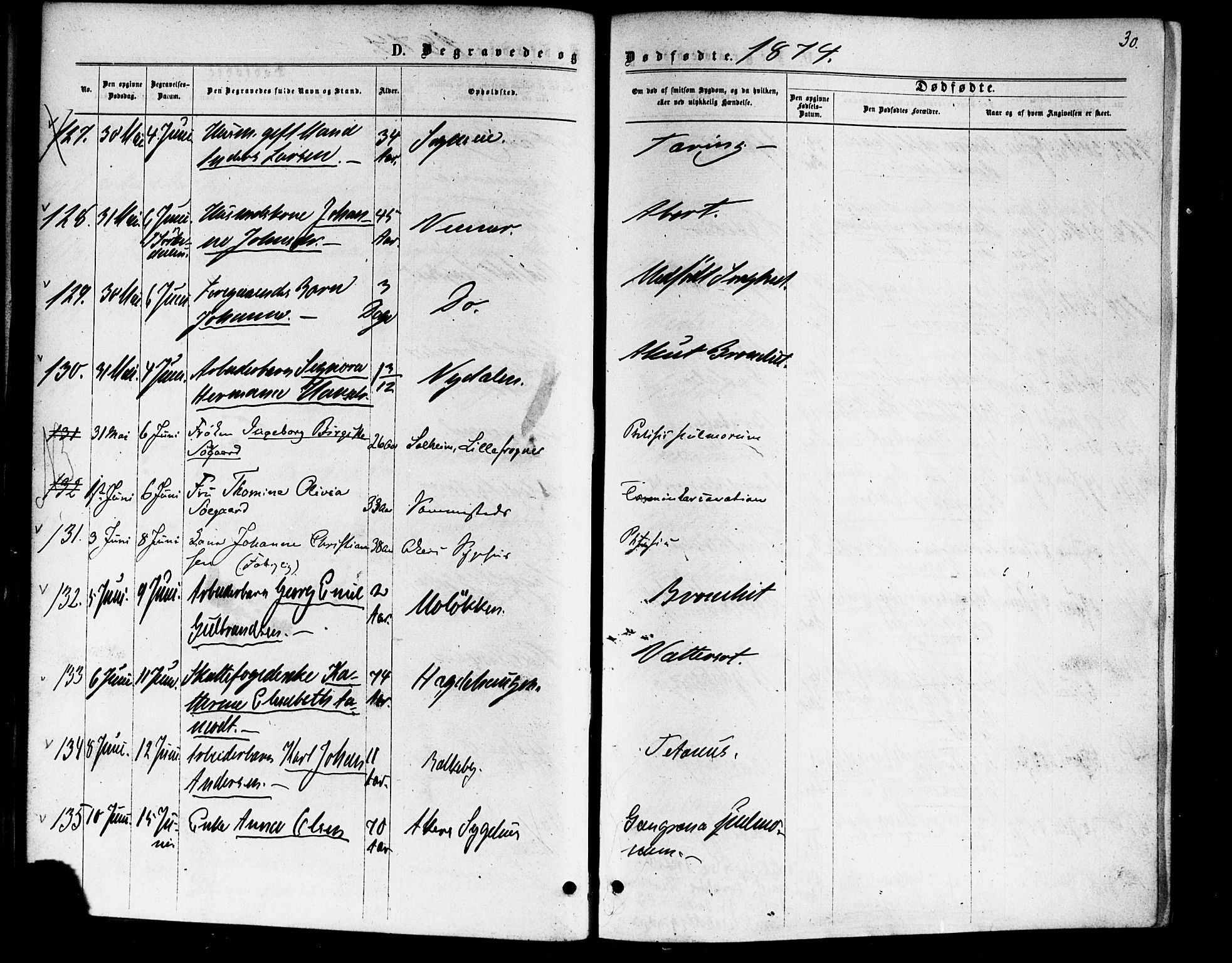 Vestre Aker prestekontor Kirkebøker, AV/SAO-A-10025/F/Fa/L0006: Parish register (official) no. 6, 1873-1886, p. 30