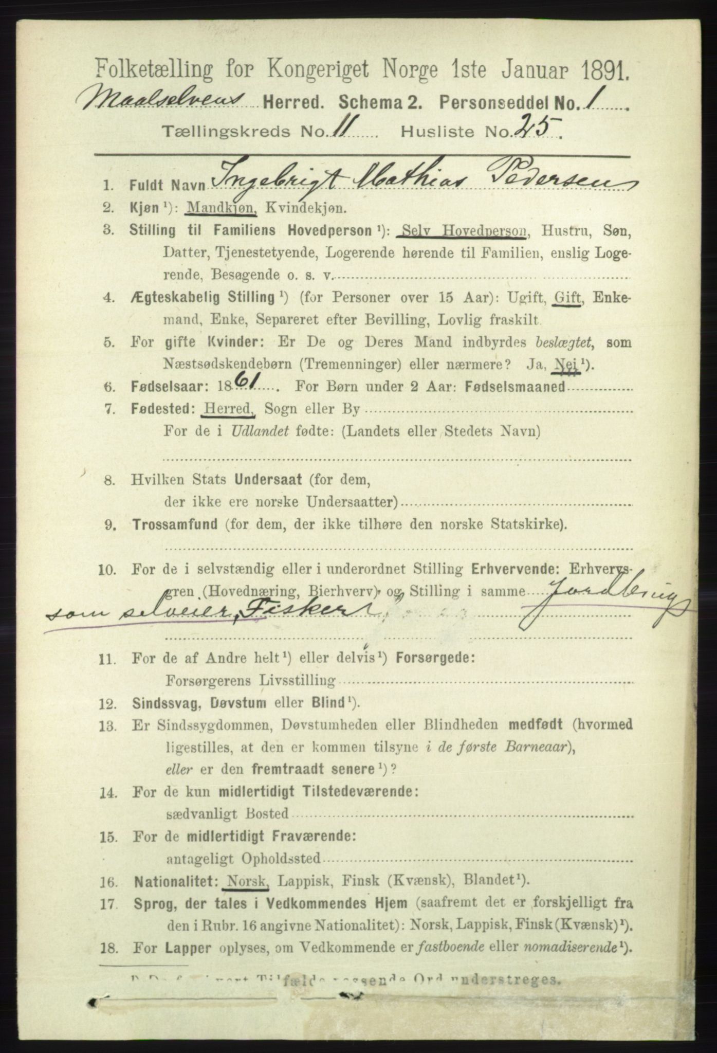 RA, 1891 census for 1924 Målselv, 1891, p. 3430